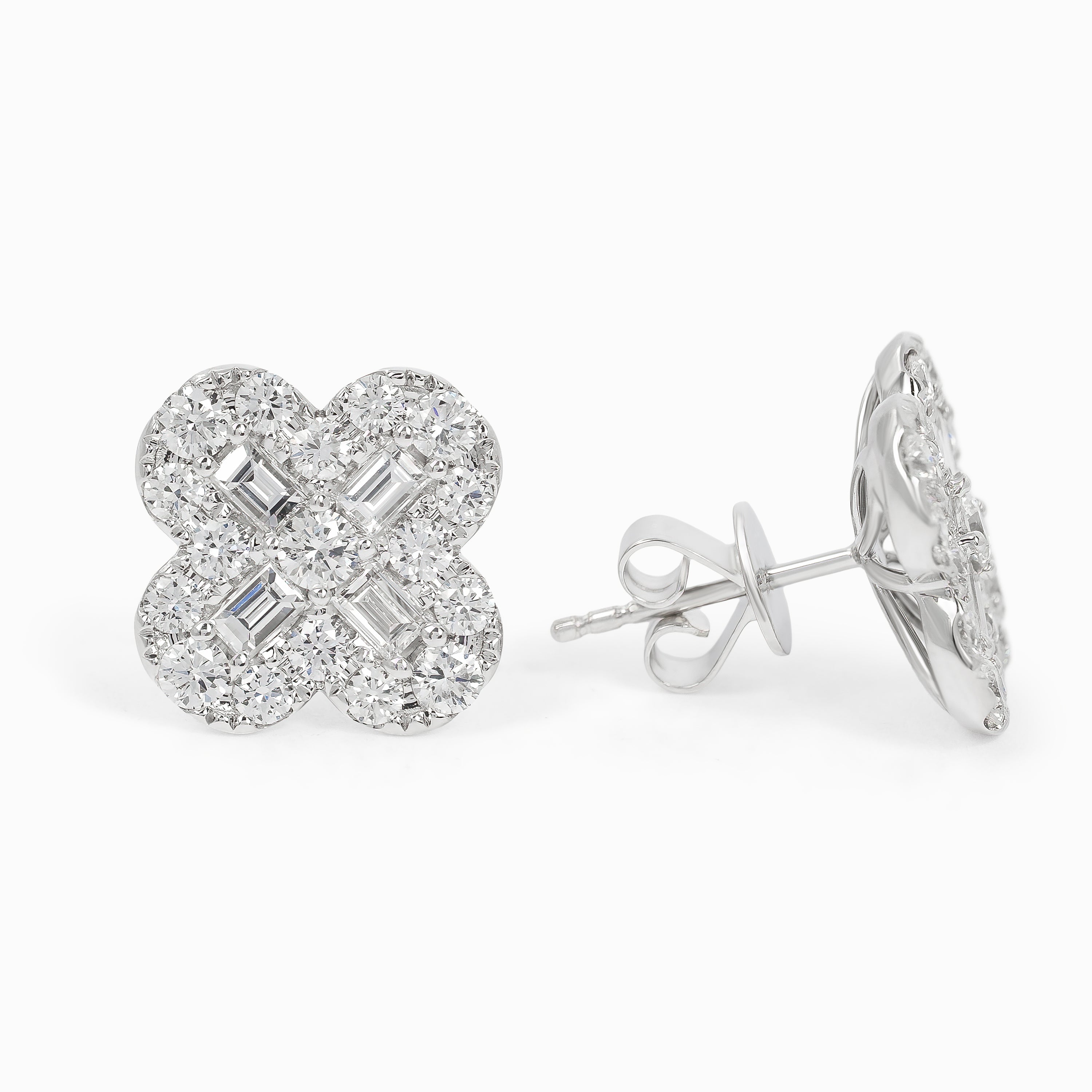 White Gold Stud Earrings with Diamond Only Stones