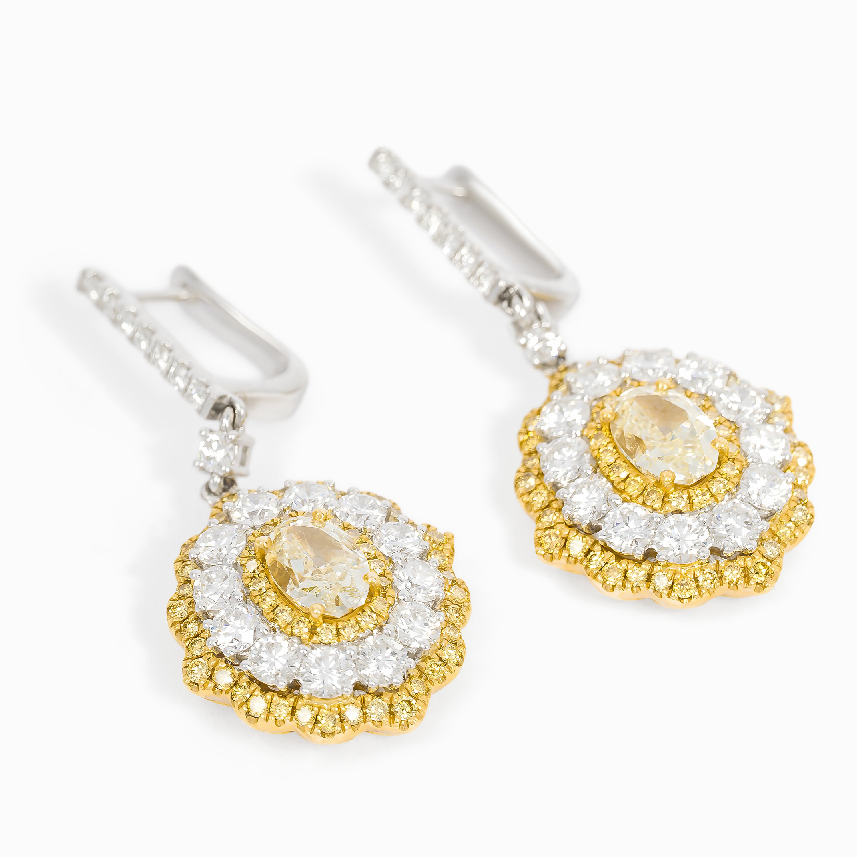 Yellow Gold White Gold Drop Earrings with Diamond Only Stones