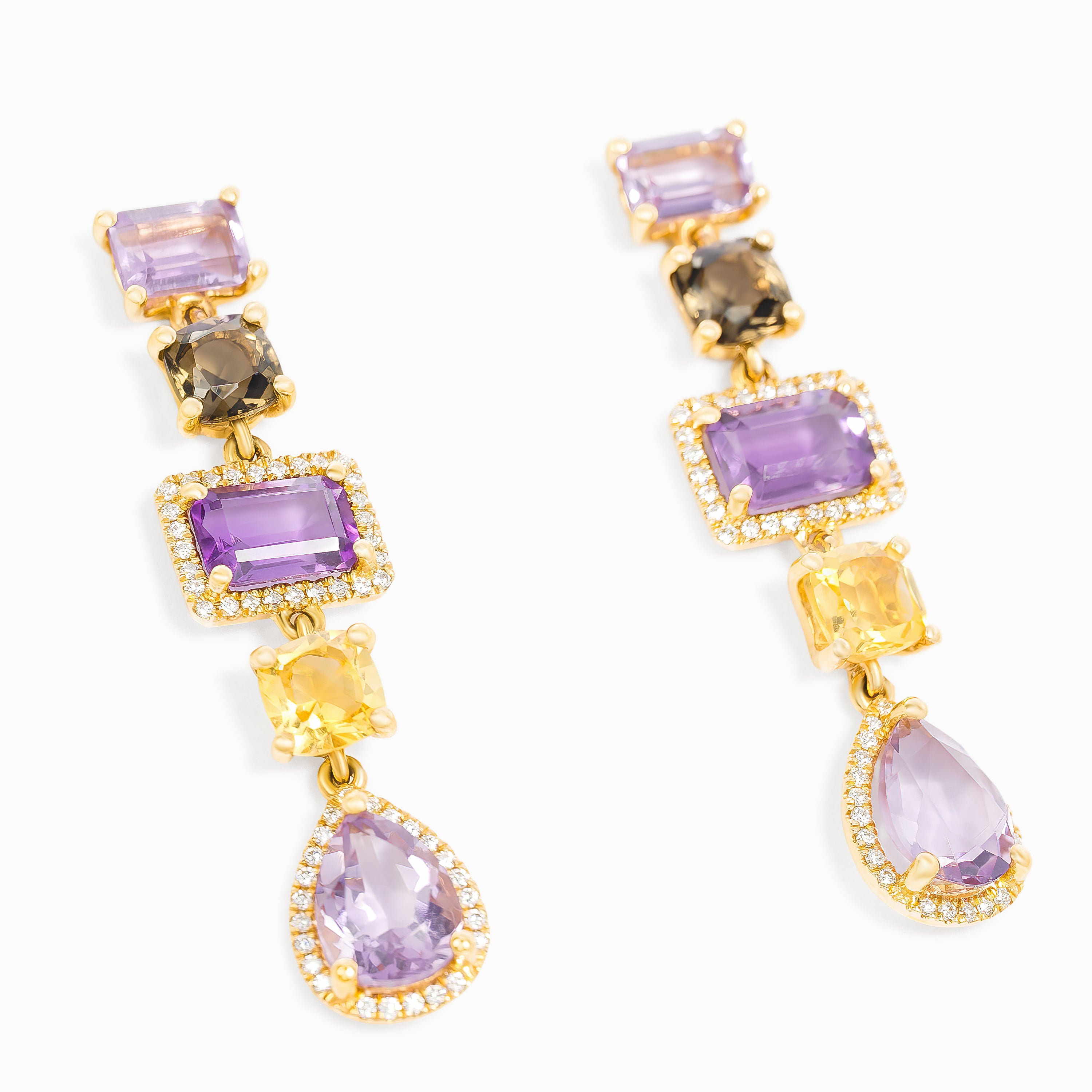 Rose Gold Drop Earrings with Amethyst, Citrine, Diamond Stones