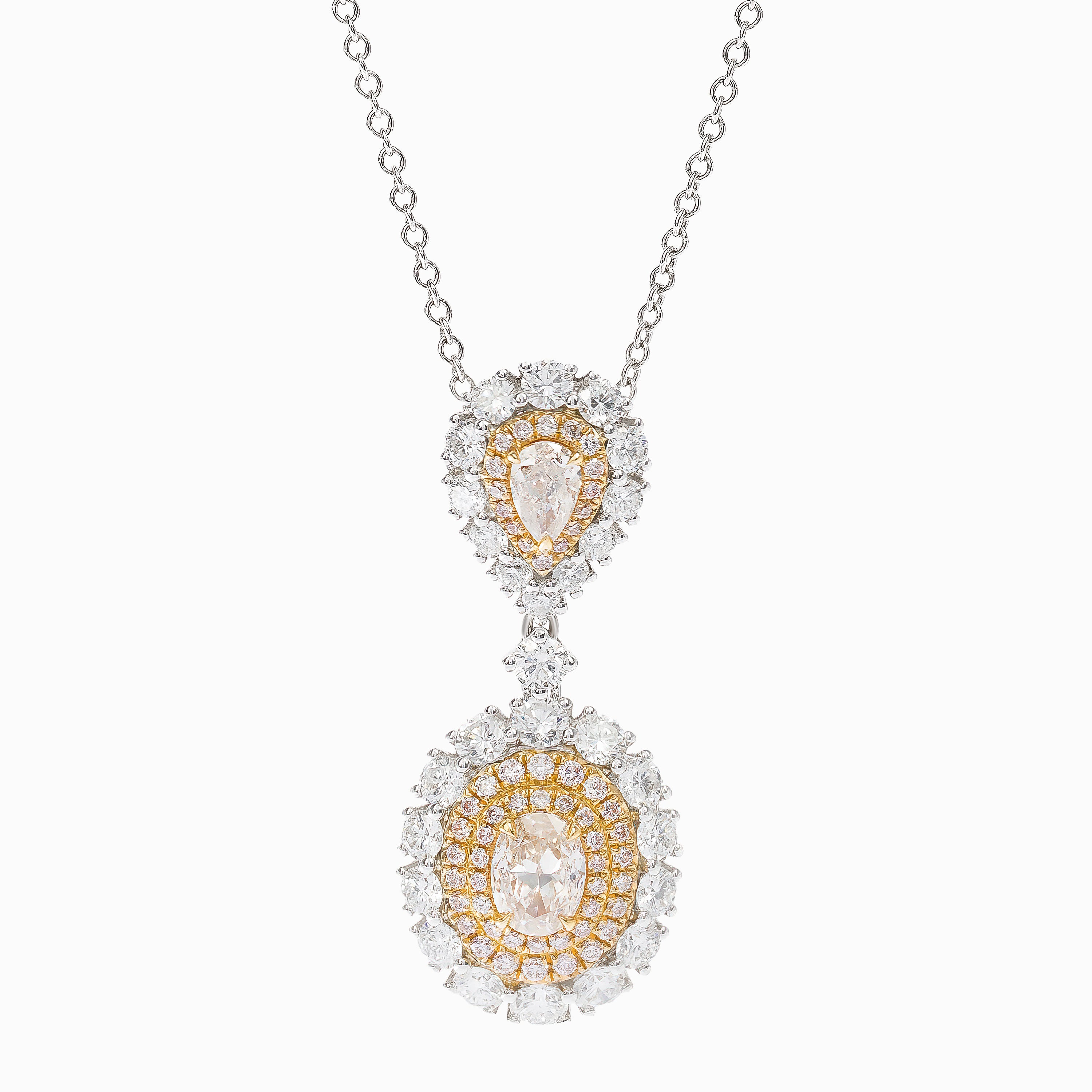 White Gold Pendant Necklace with Diamond, Pink Diamond, Diamond Only Stones