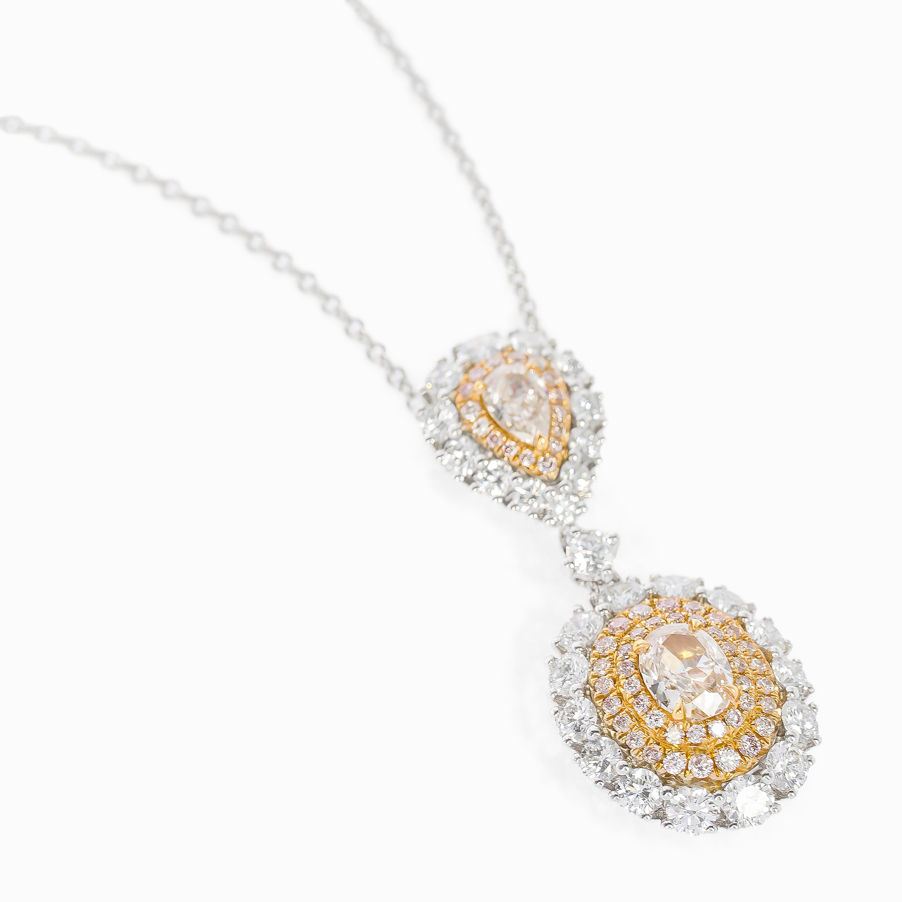 White Gold Pendant Necklace with Diamond, Pink Diamond, Diamond Only Stones