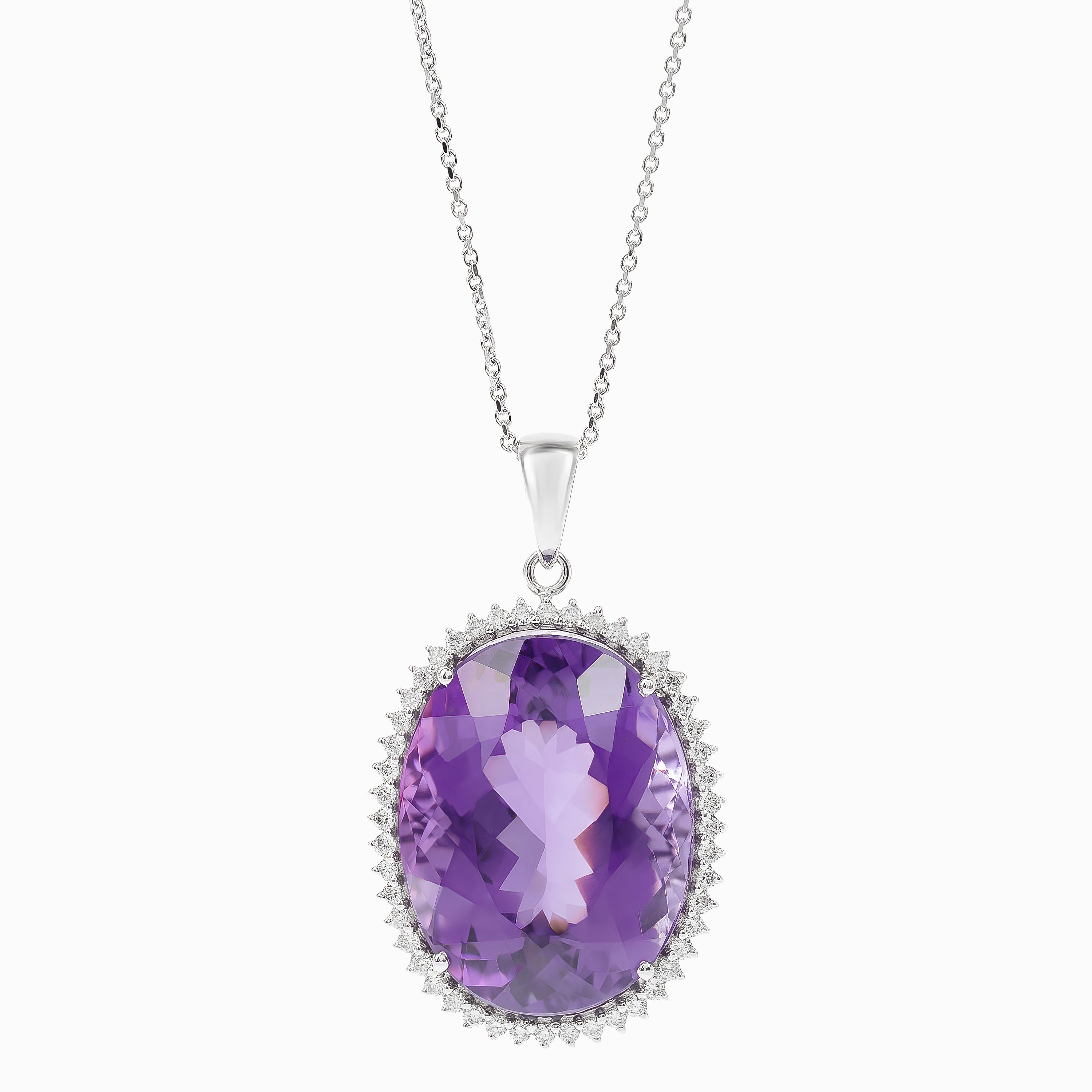 White Gold Pendant Necklace with Amethyst Stones