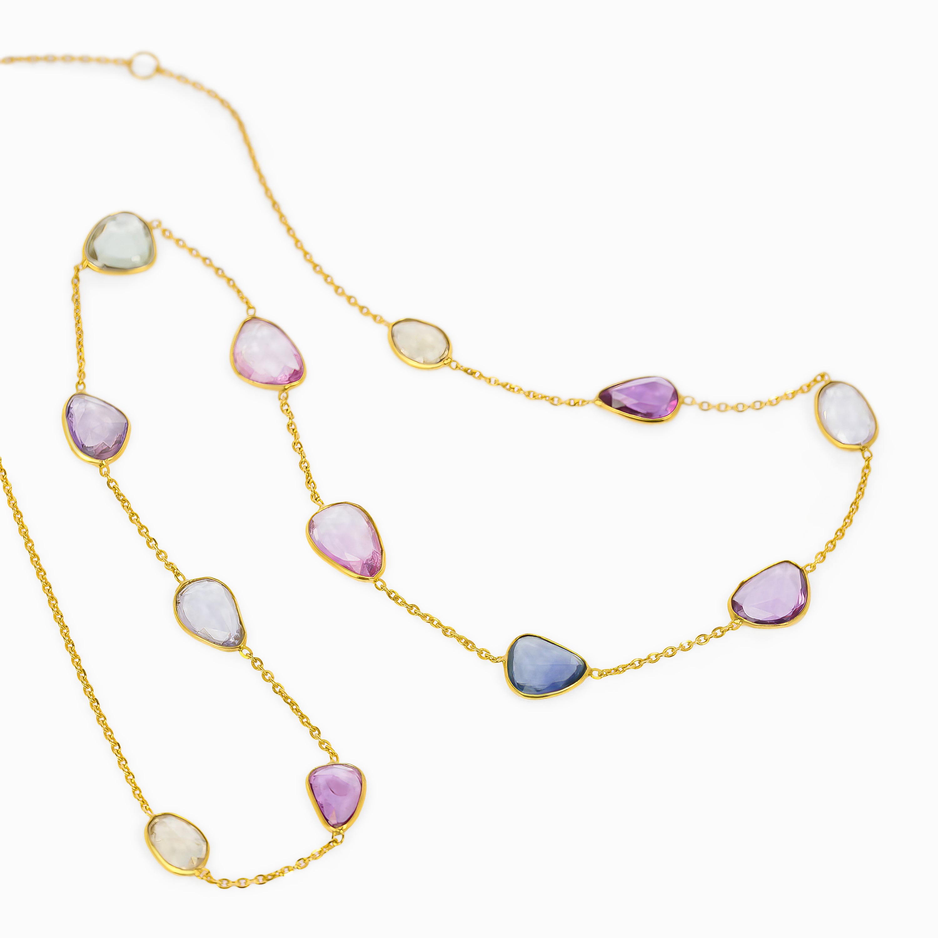 Yellow Gold Chain Necklace with Sapphire Stones