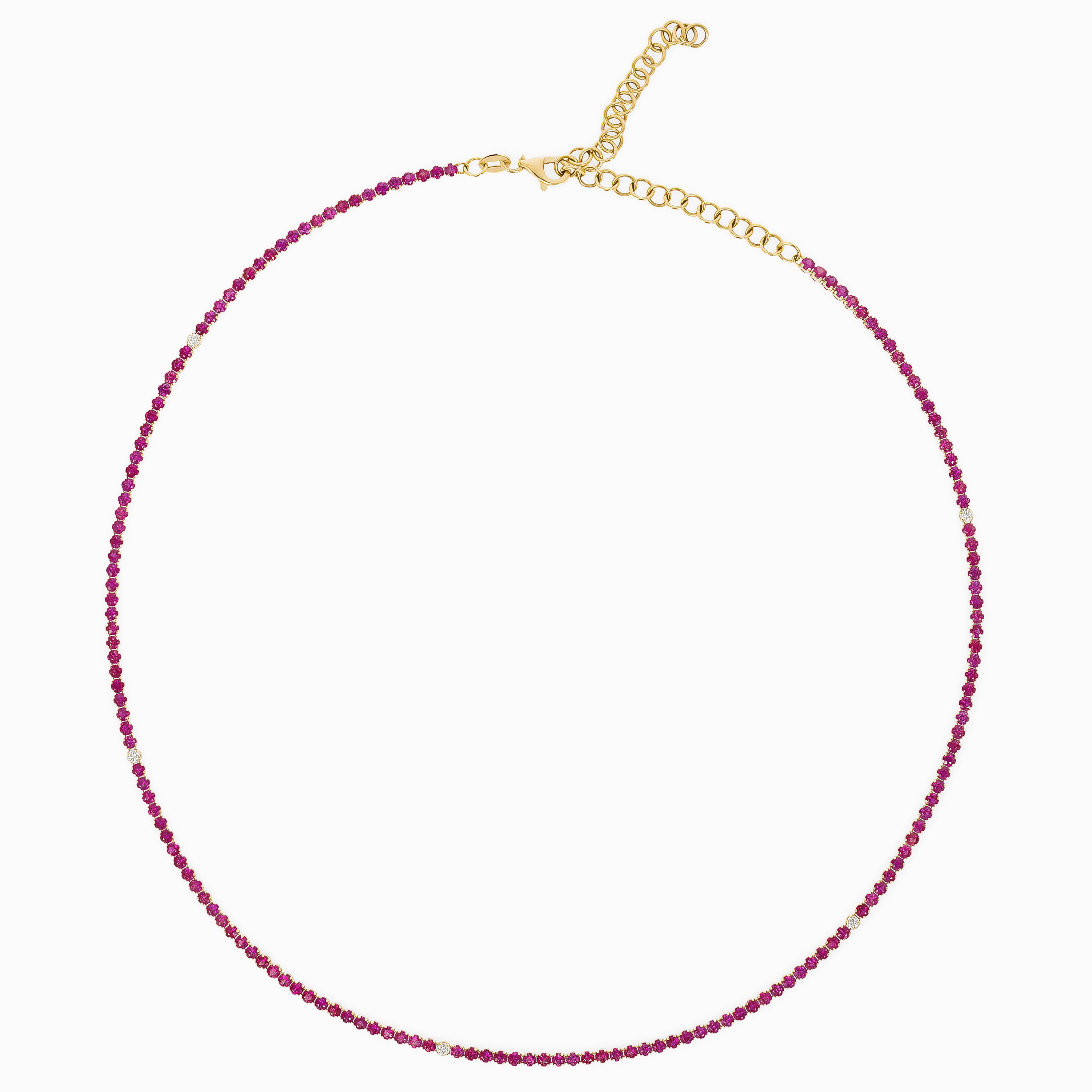 Yellow Gold Tennis Necklace with Ruby Stones