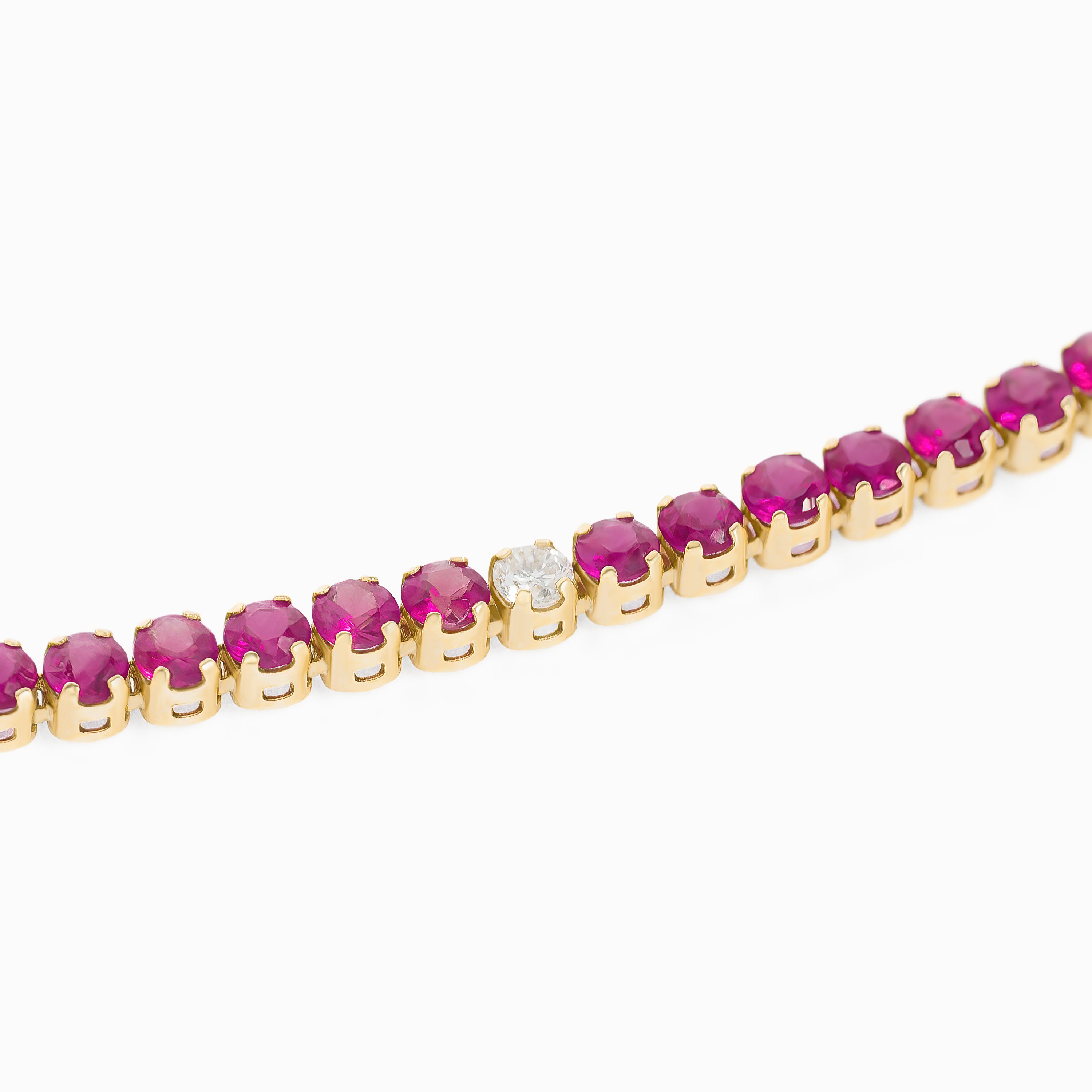 Yellow Gold Tennis Necklace with Ruby Stones