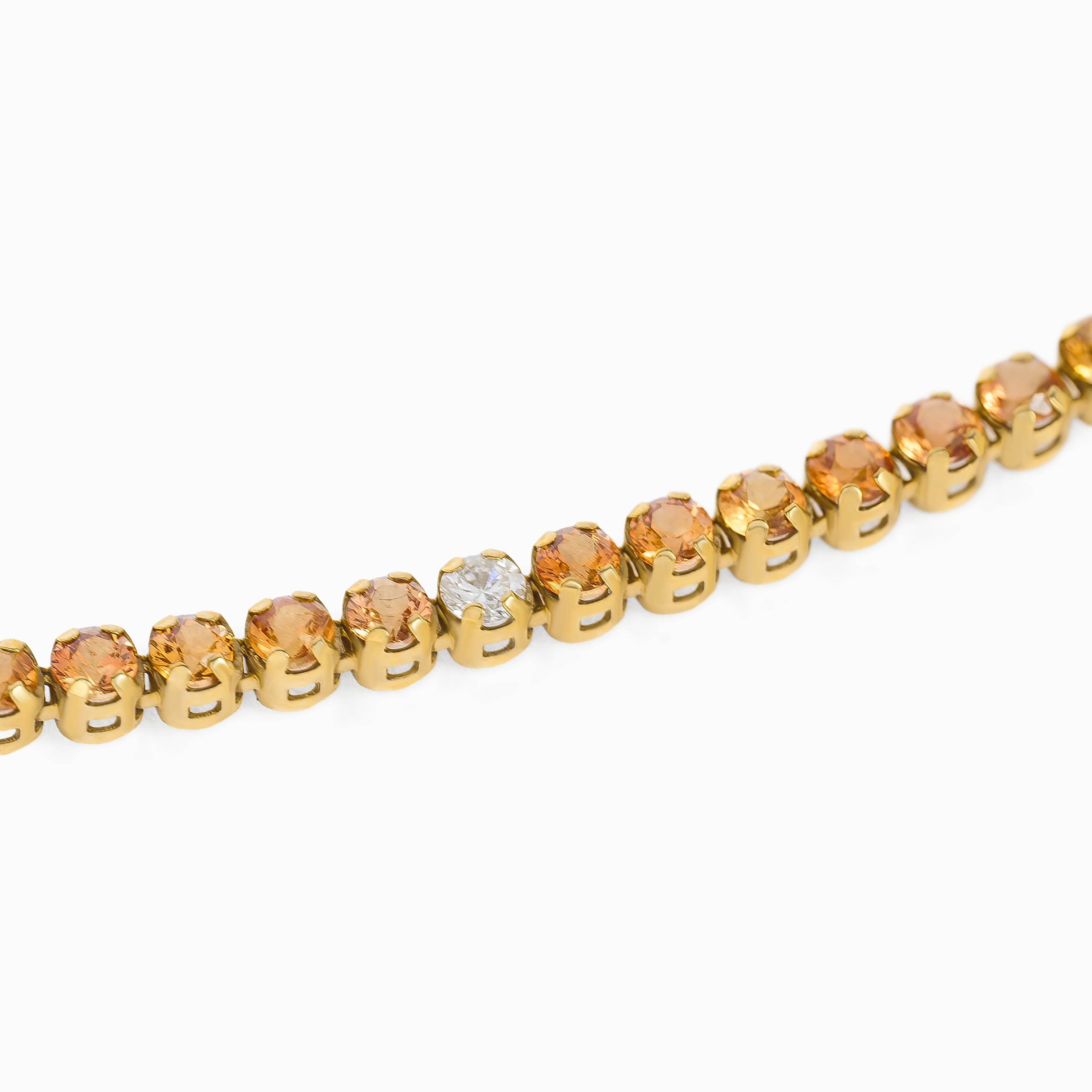Yellow Gold Tennis Necklace with Citrine, Diamond Stones