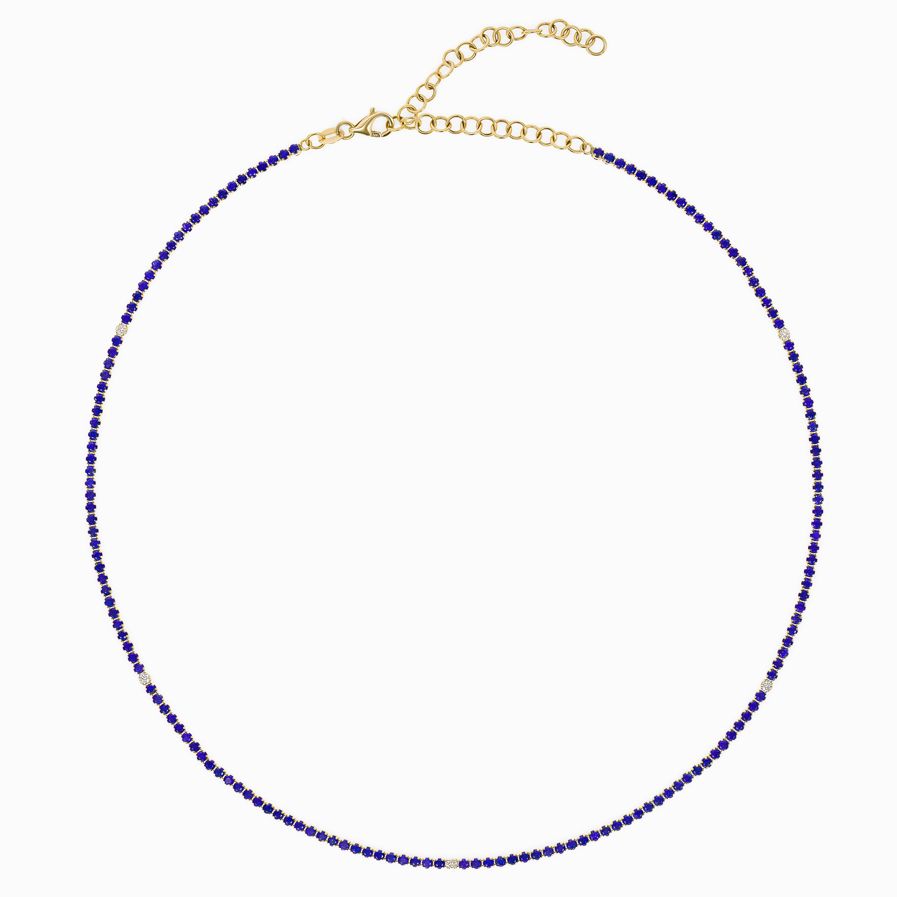 Yellow Gold Tennis Necklace With Sapphire, Diamond Stones
