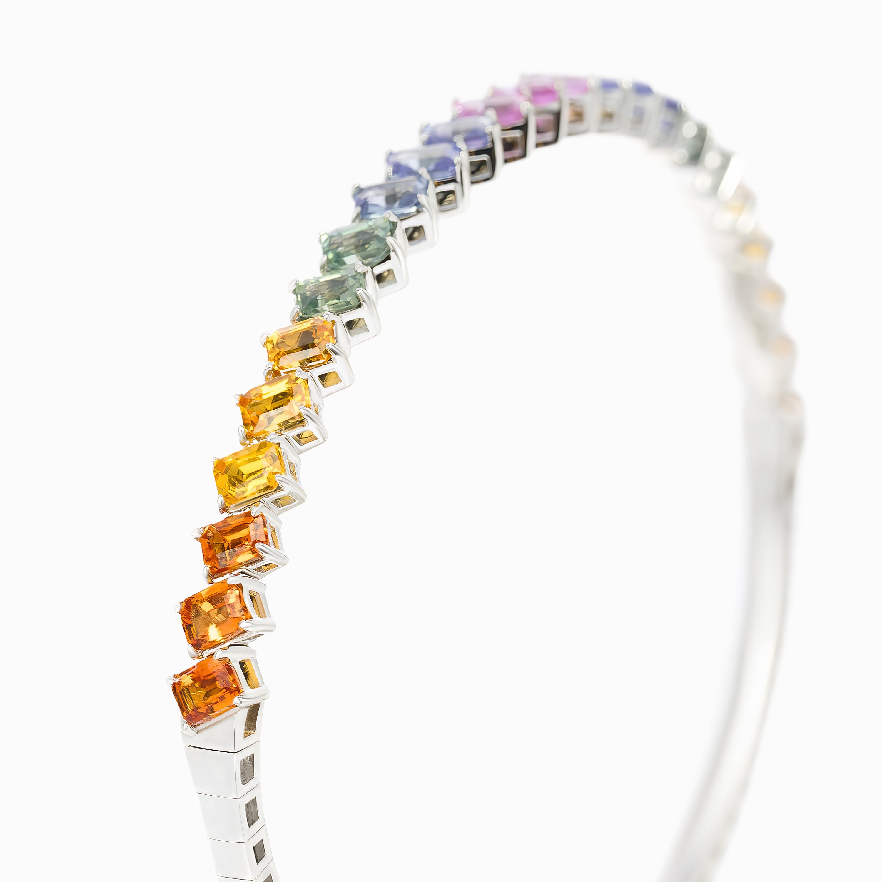 White Gold Bangle Bracelet with Sapphire Stones