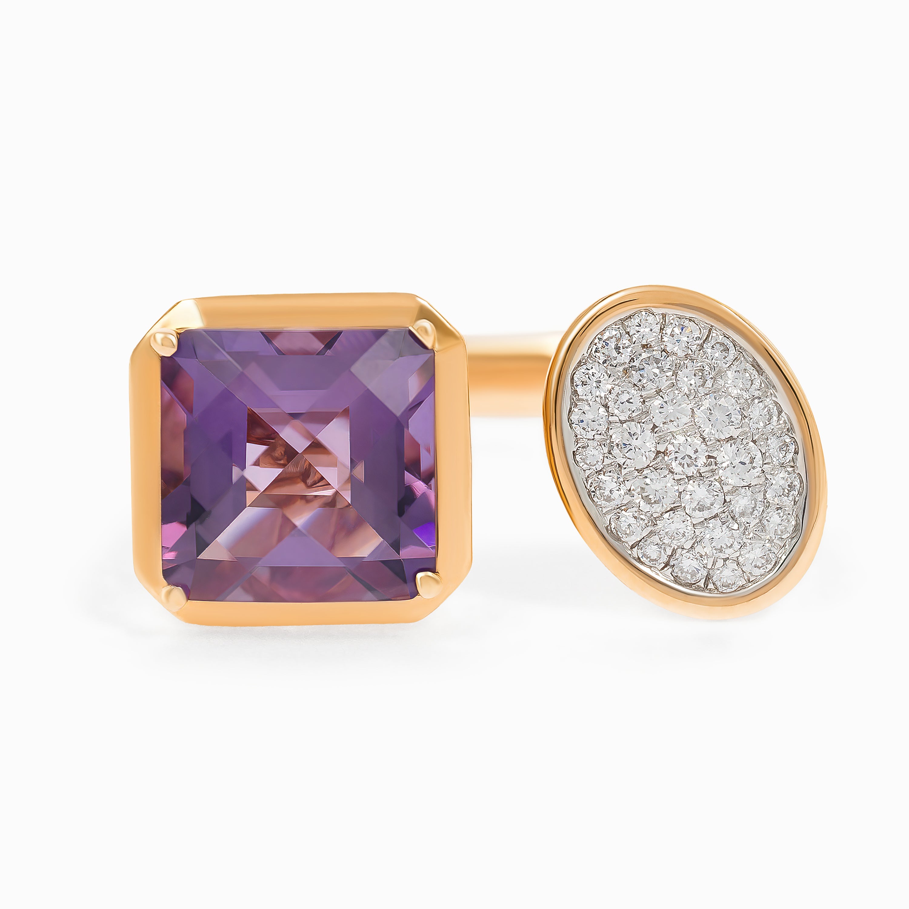 Rose Gold Ring with Amethyst, Diamond Stones