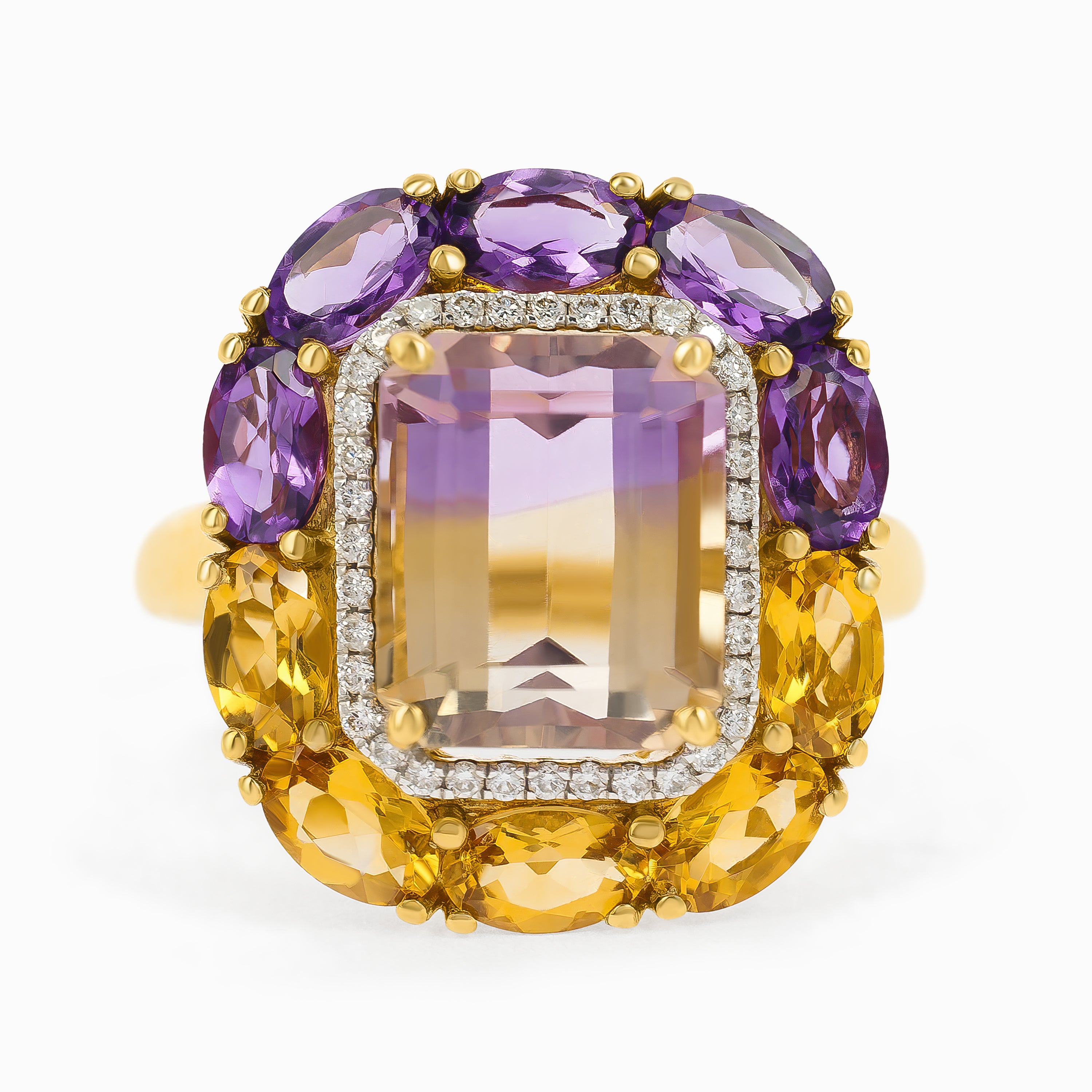 Yellow Gold Ring with Amethyst, Citrine Stones