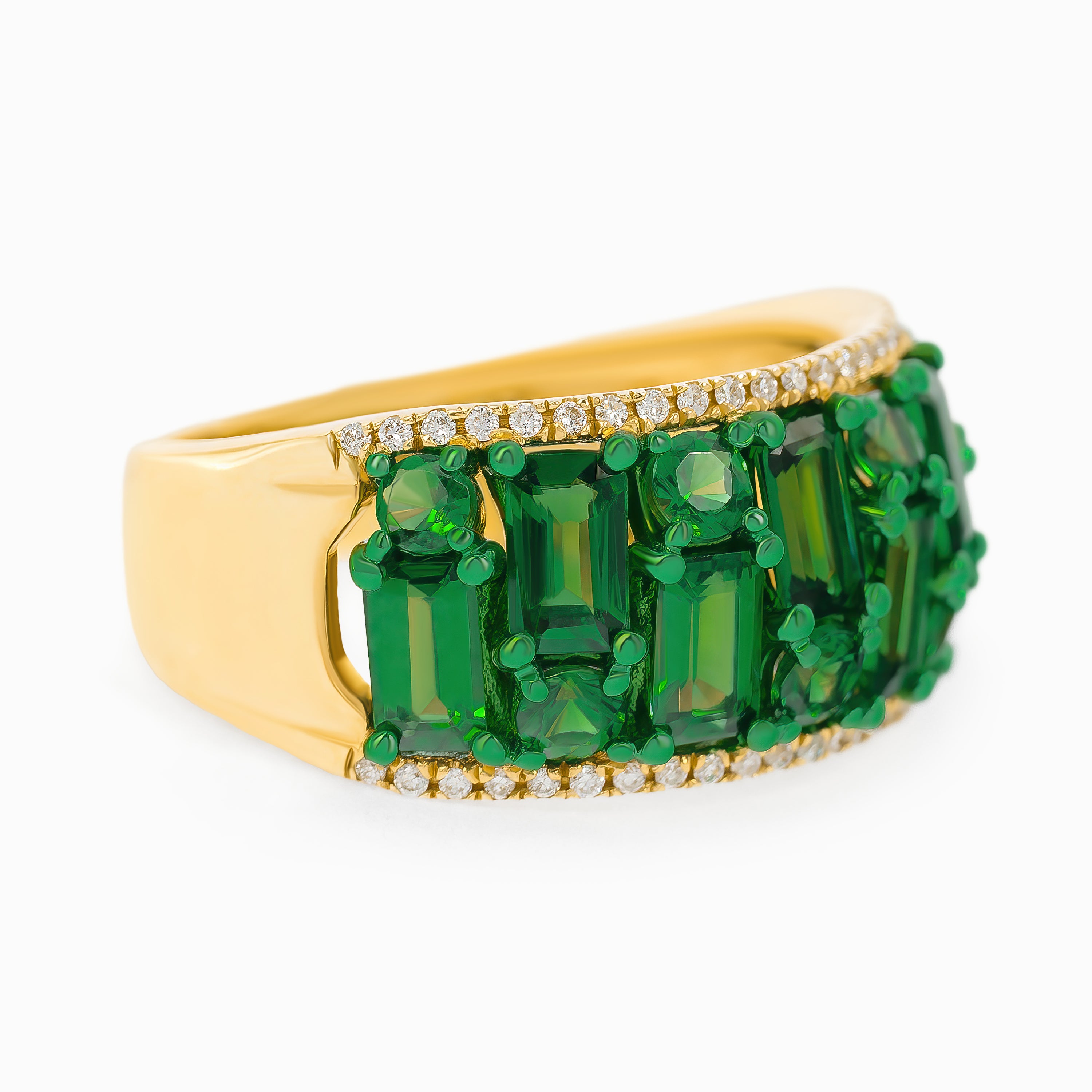 Yellow Gold Ring with Diamond, Tsavorite Stones
