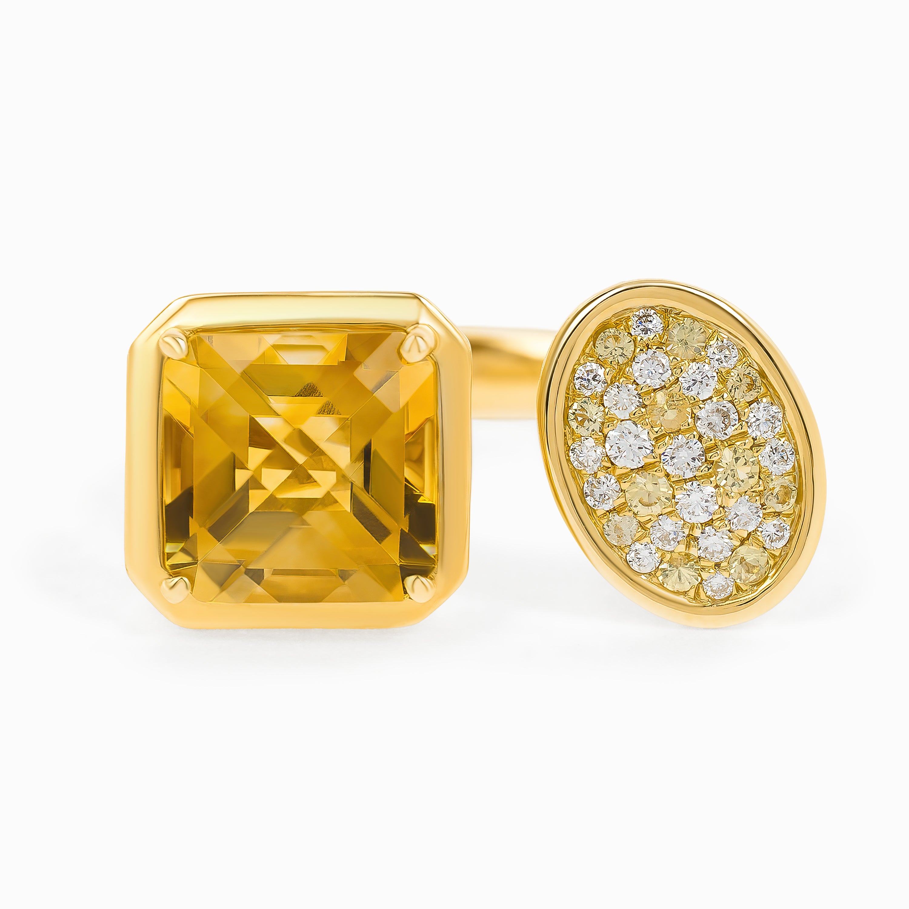 Yellow Gold Ring with Citrine, Diamond Stones