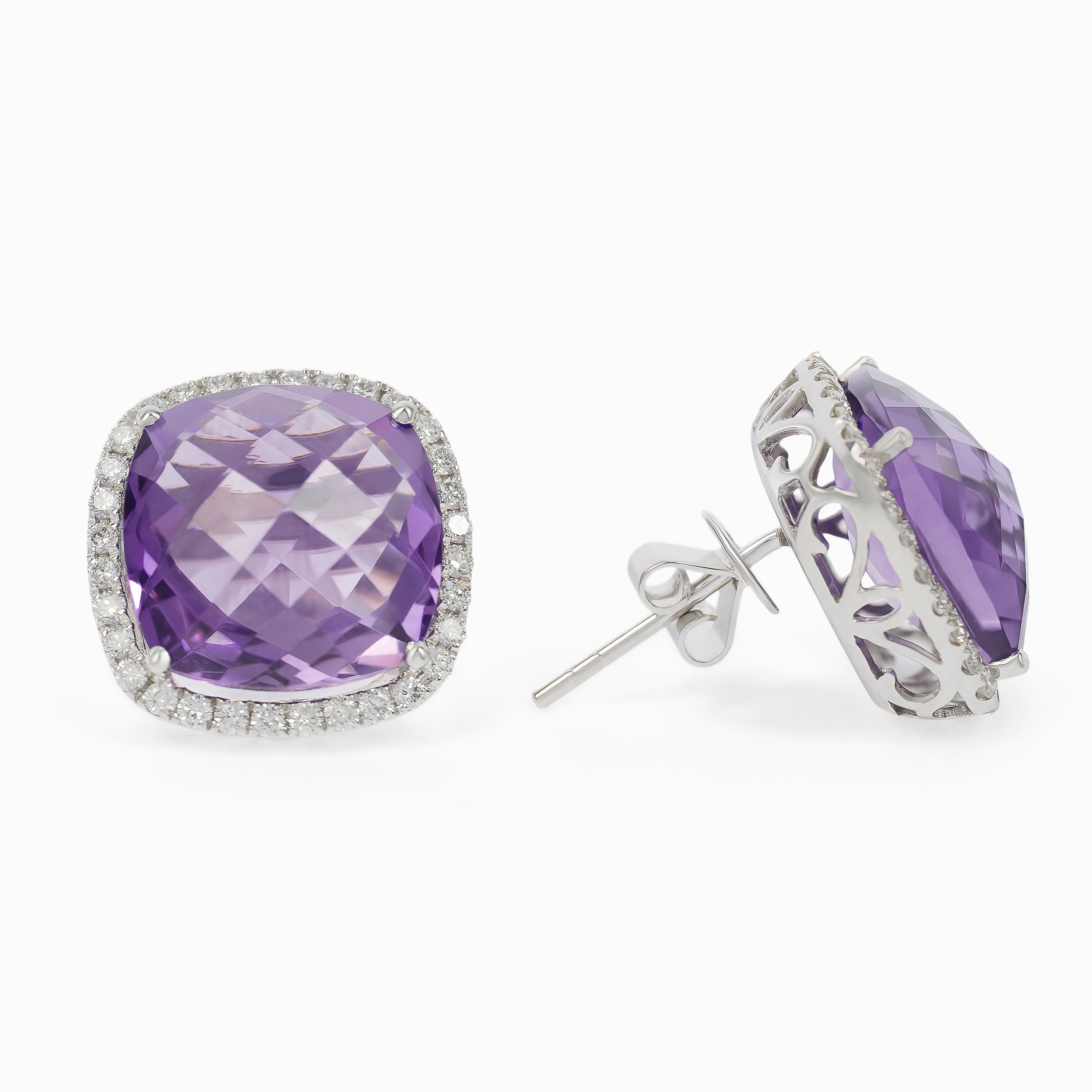 White Gold Stud Earrings with Amethyst Stones