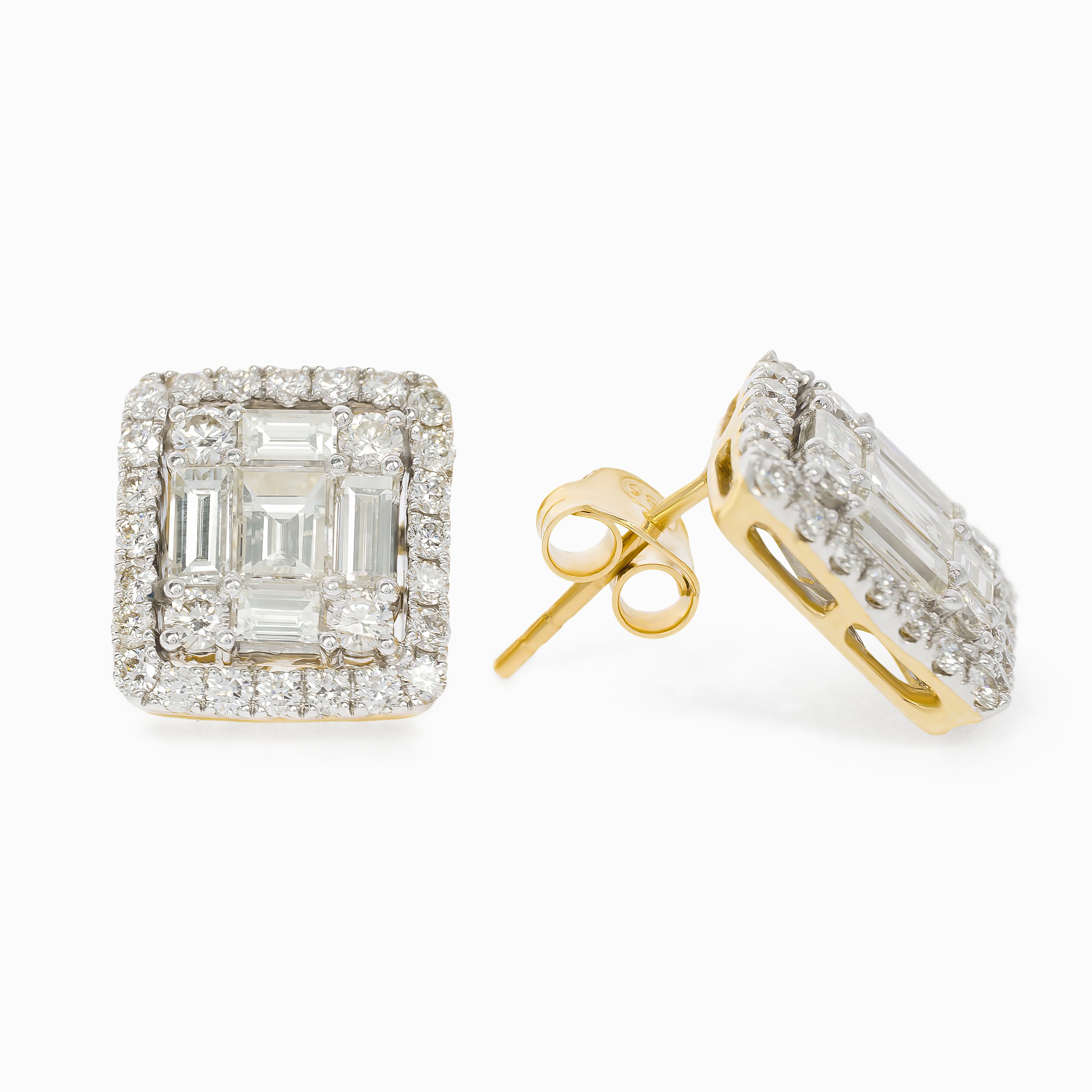 Yellow Gold Stud Earrings with Diamond Only Stones