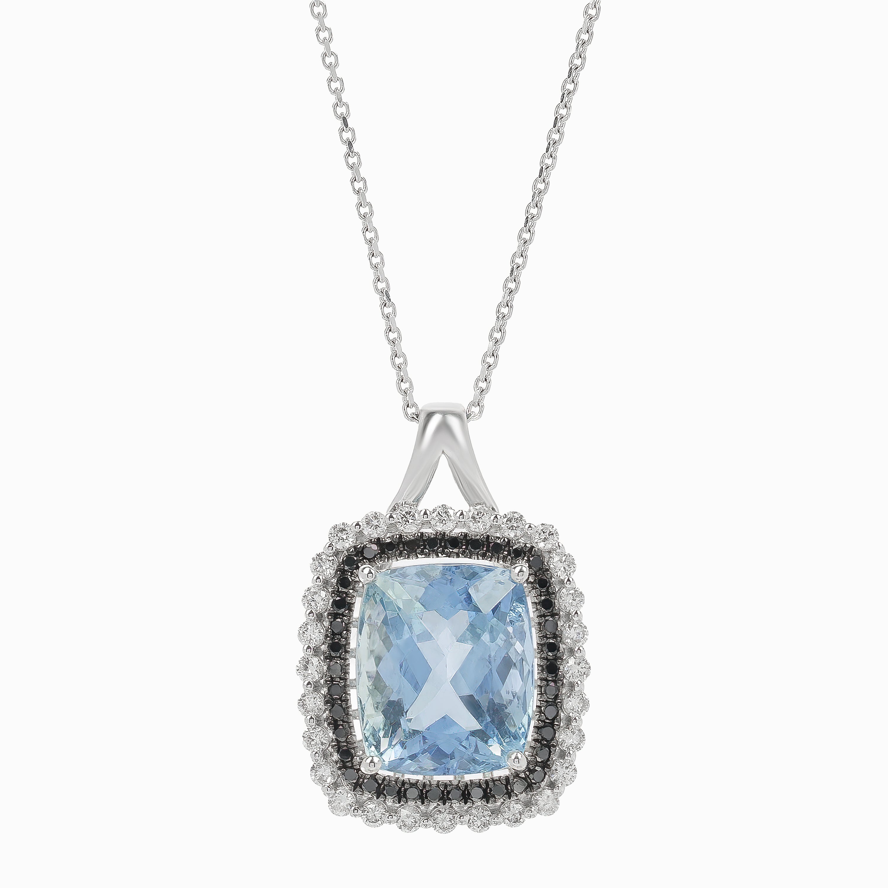 White Gold Pendant Necklace with Aquamarine, Diamond Stones
