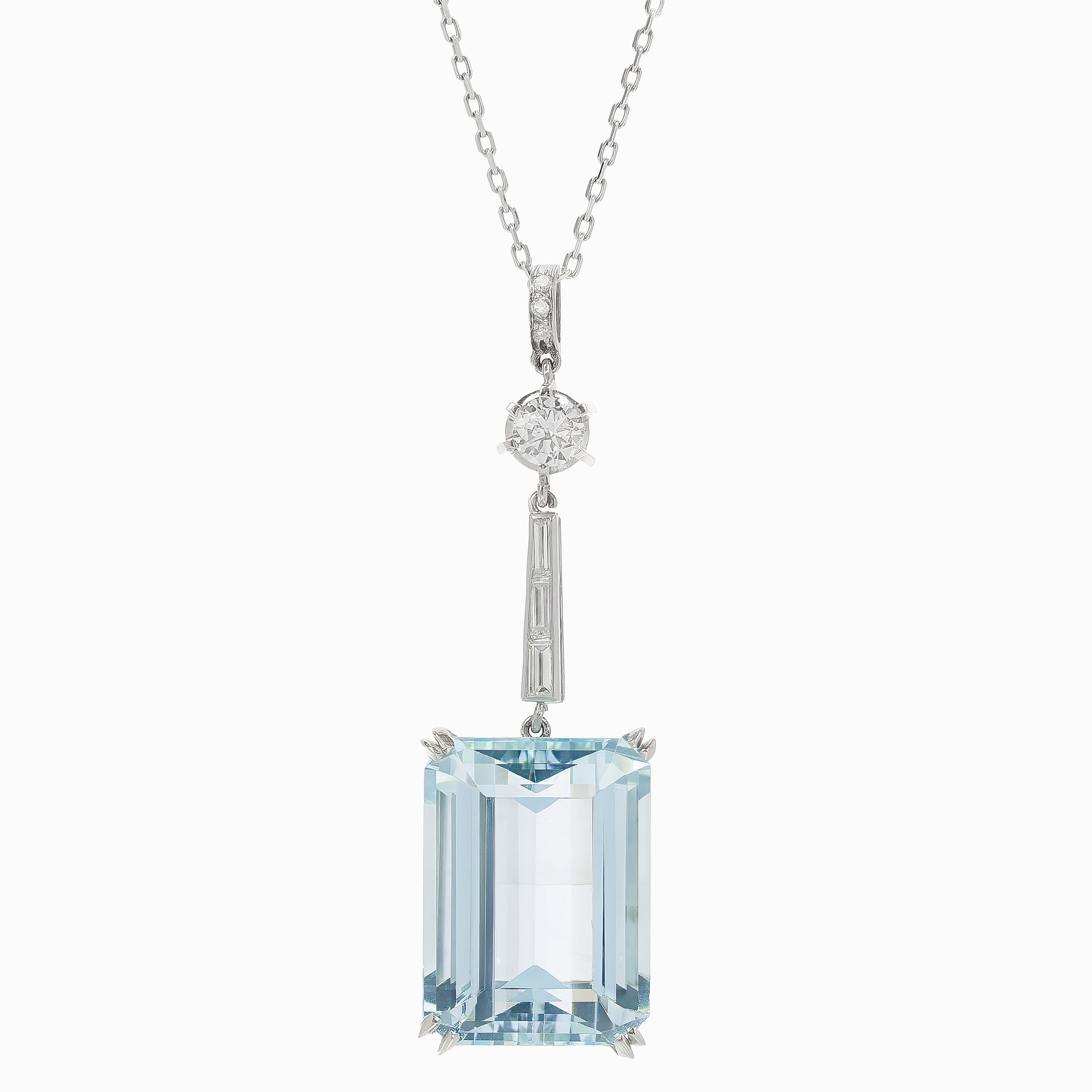 White Gold Aquamarine and Diamond Pendant