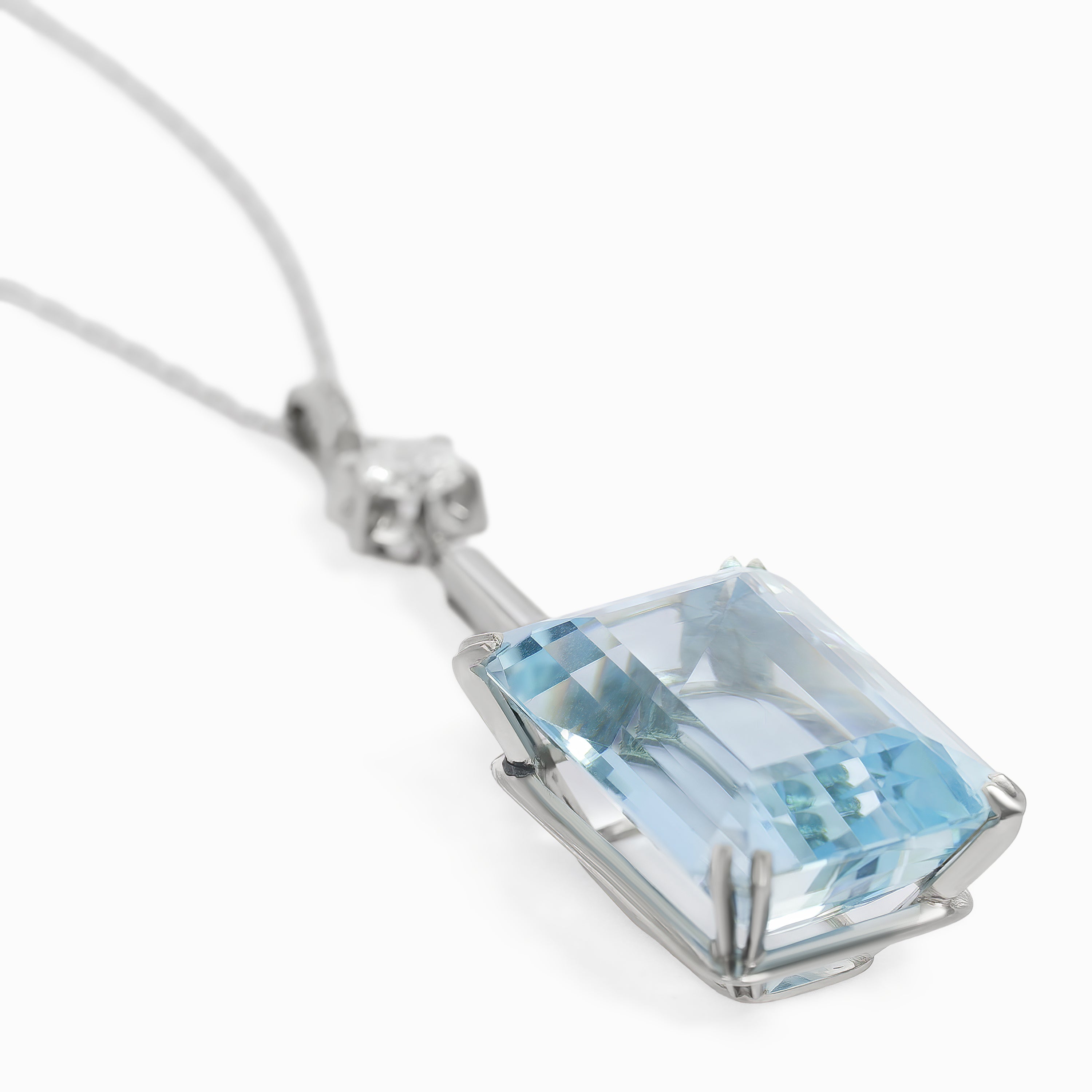 White Gold Aquamarine and Diamond Pendant