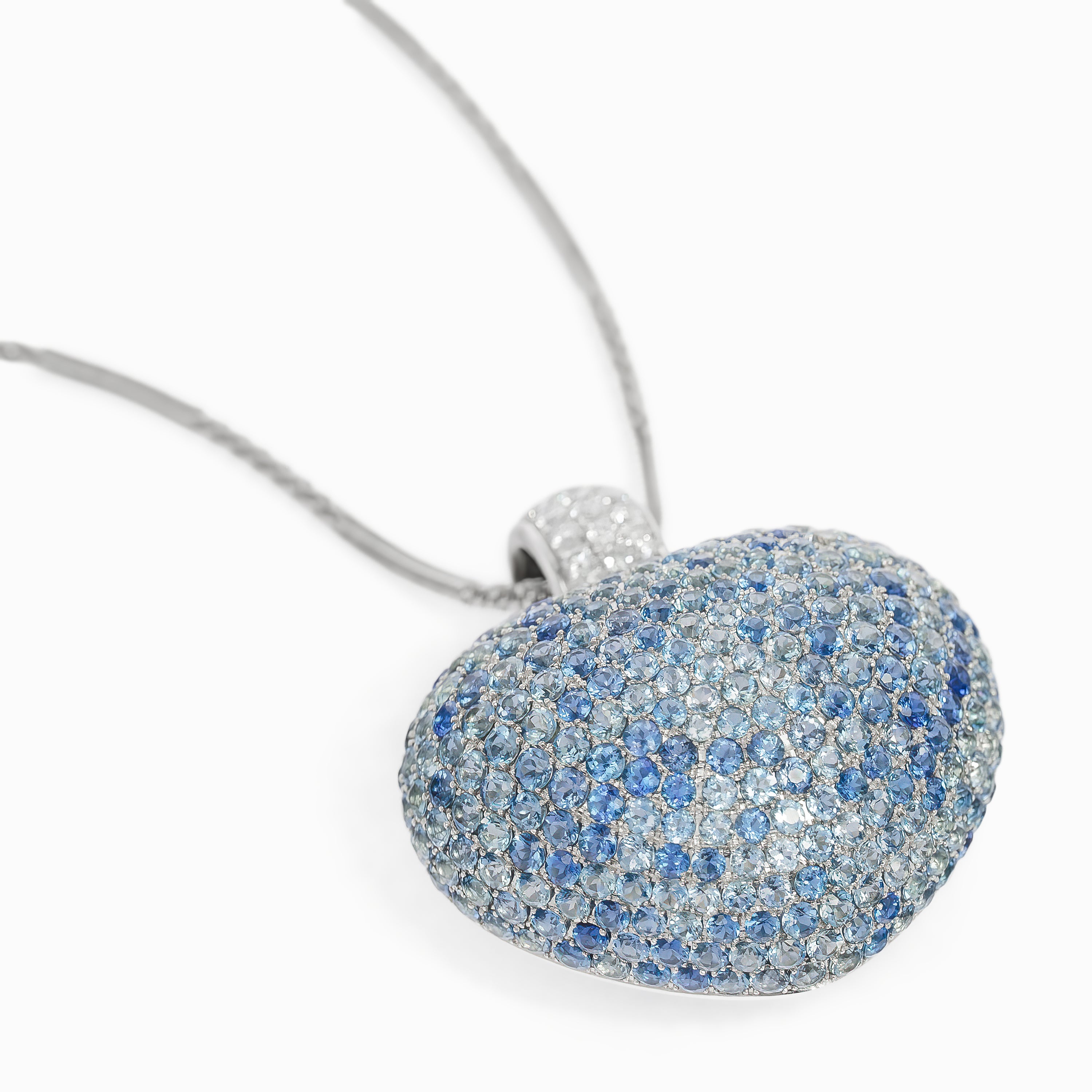 White Gold Pendant Necklace with Aquamarine, Diamond Stones