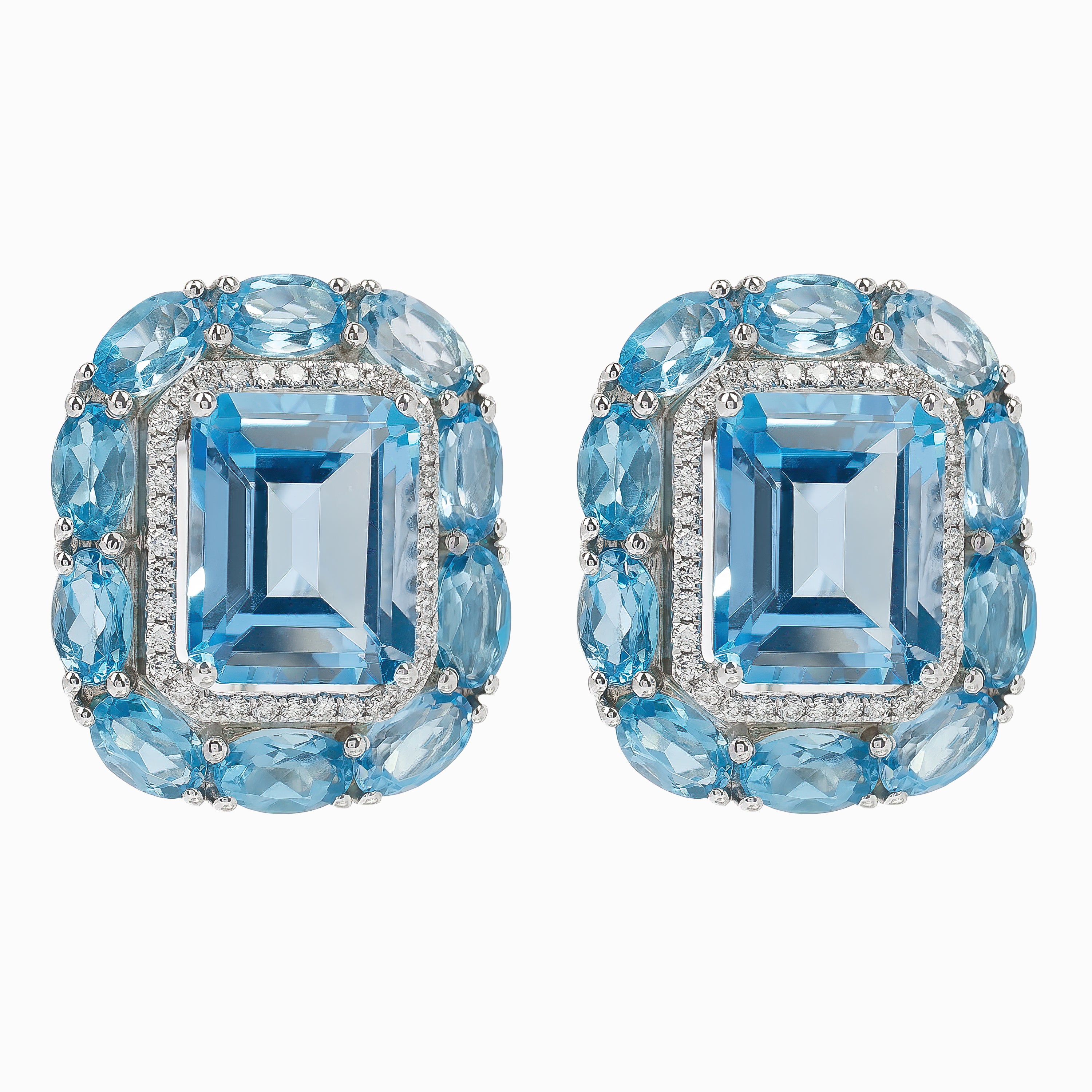 White Gold Stud Earrings with Diamond, Topaz Stones