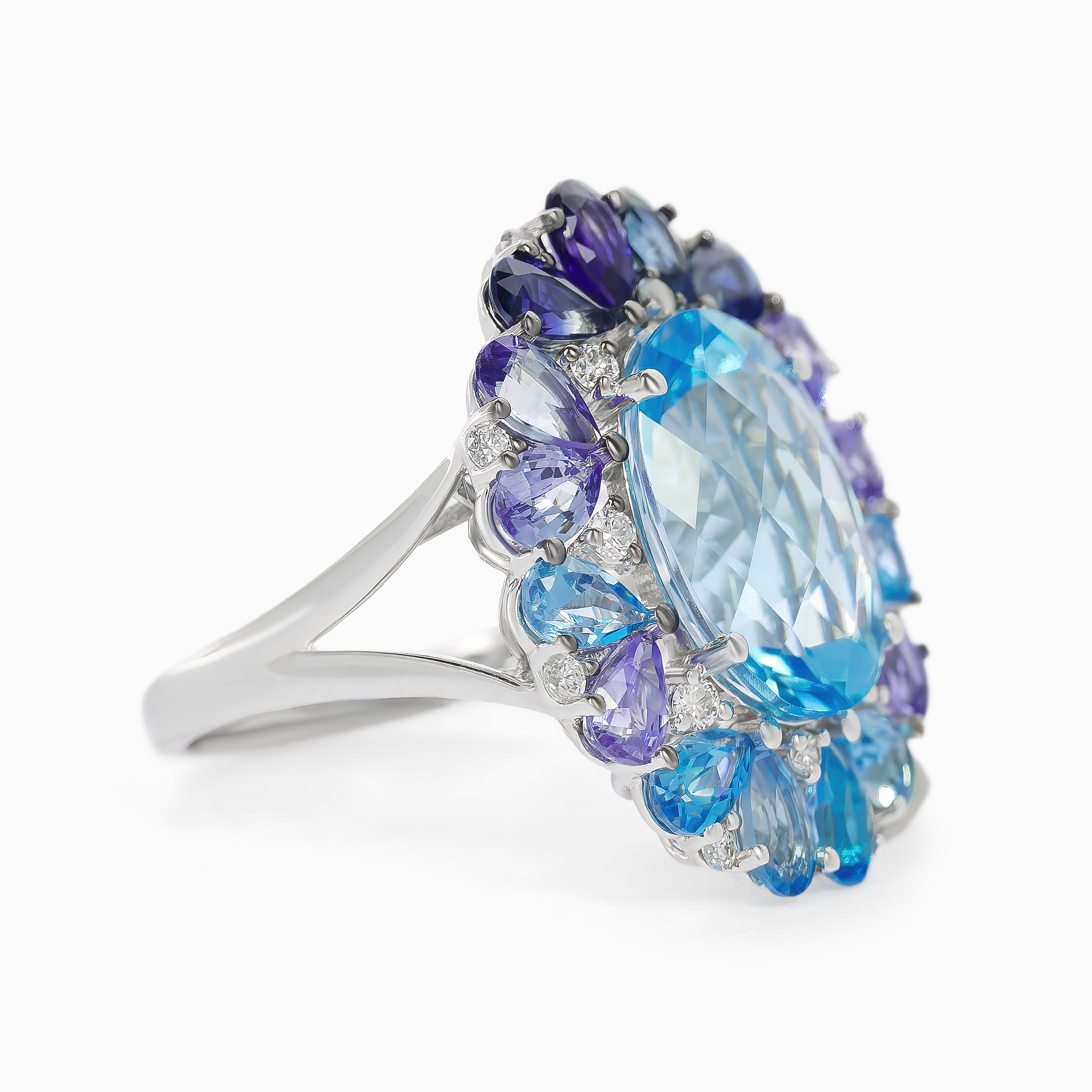 White Gold Ring with Diamond, Sapphire Stones