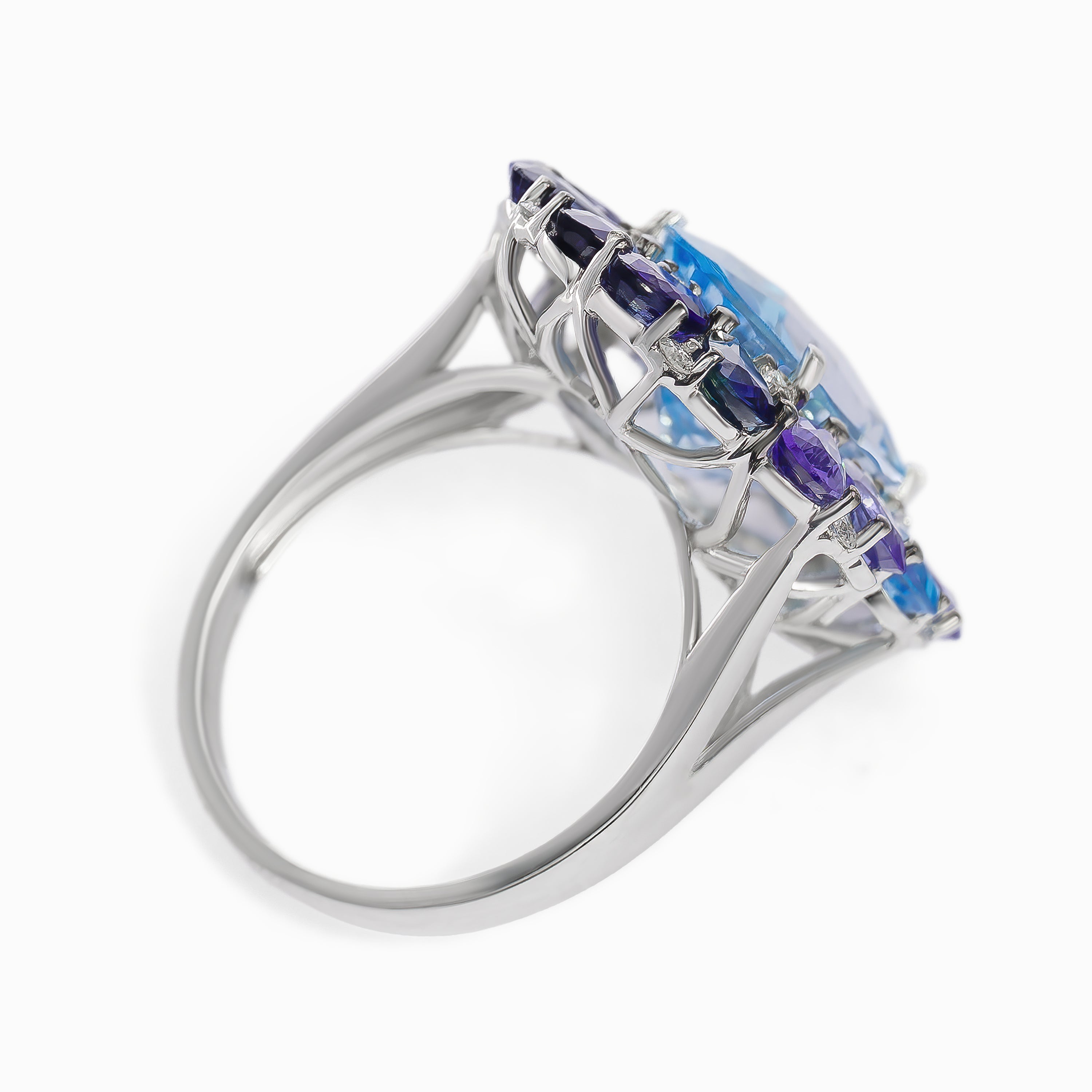 White Gold Ring with Diamond, Sapphire Stones