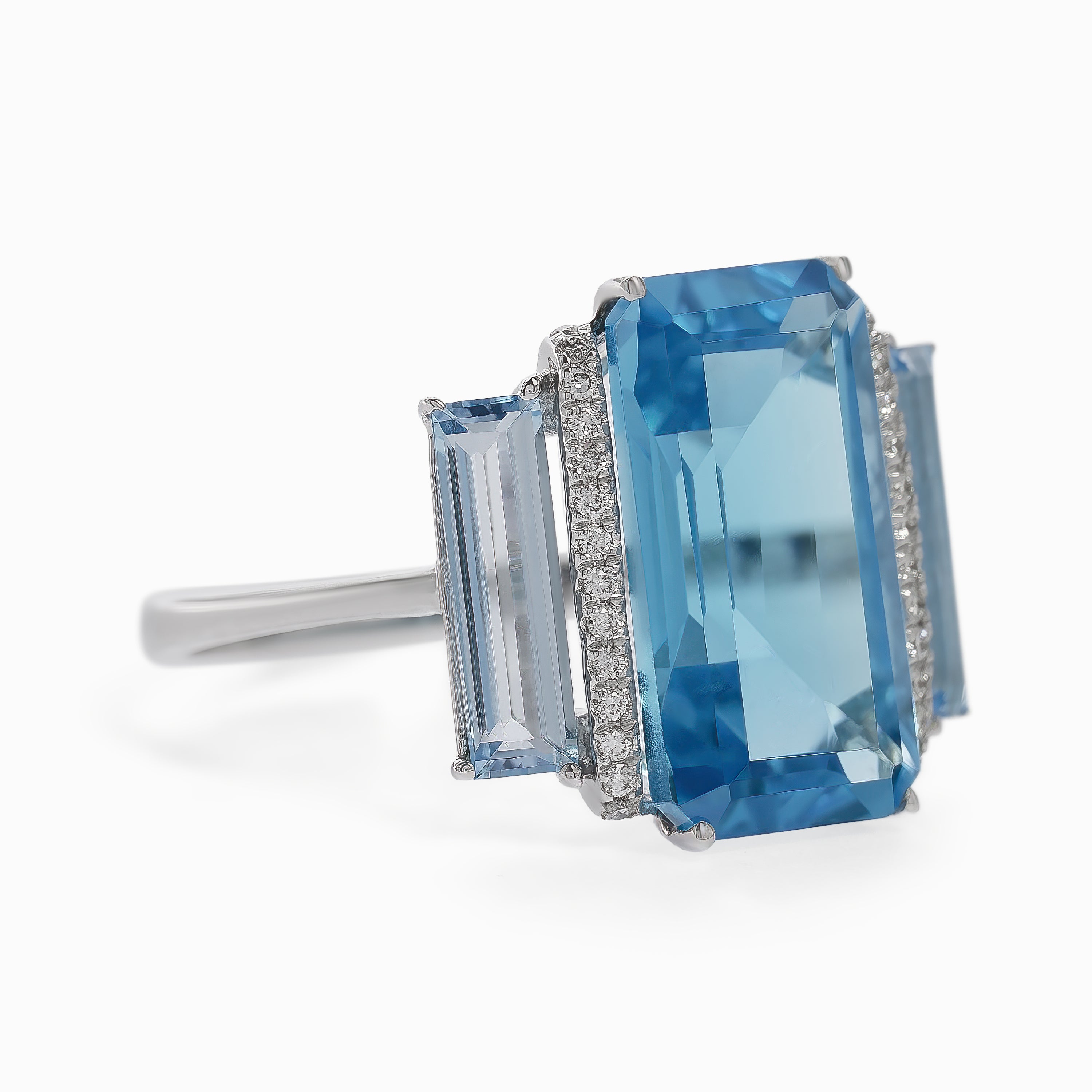 White Gold Ring with Diamond, Topaz Stones