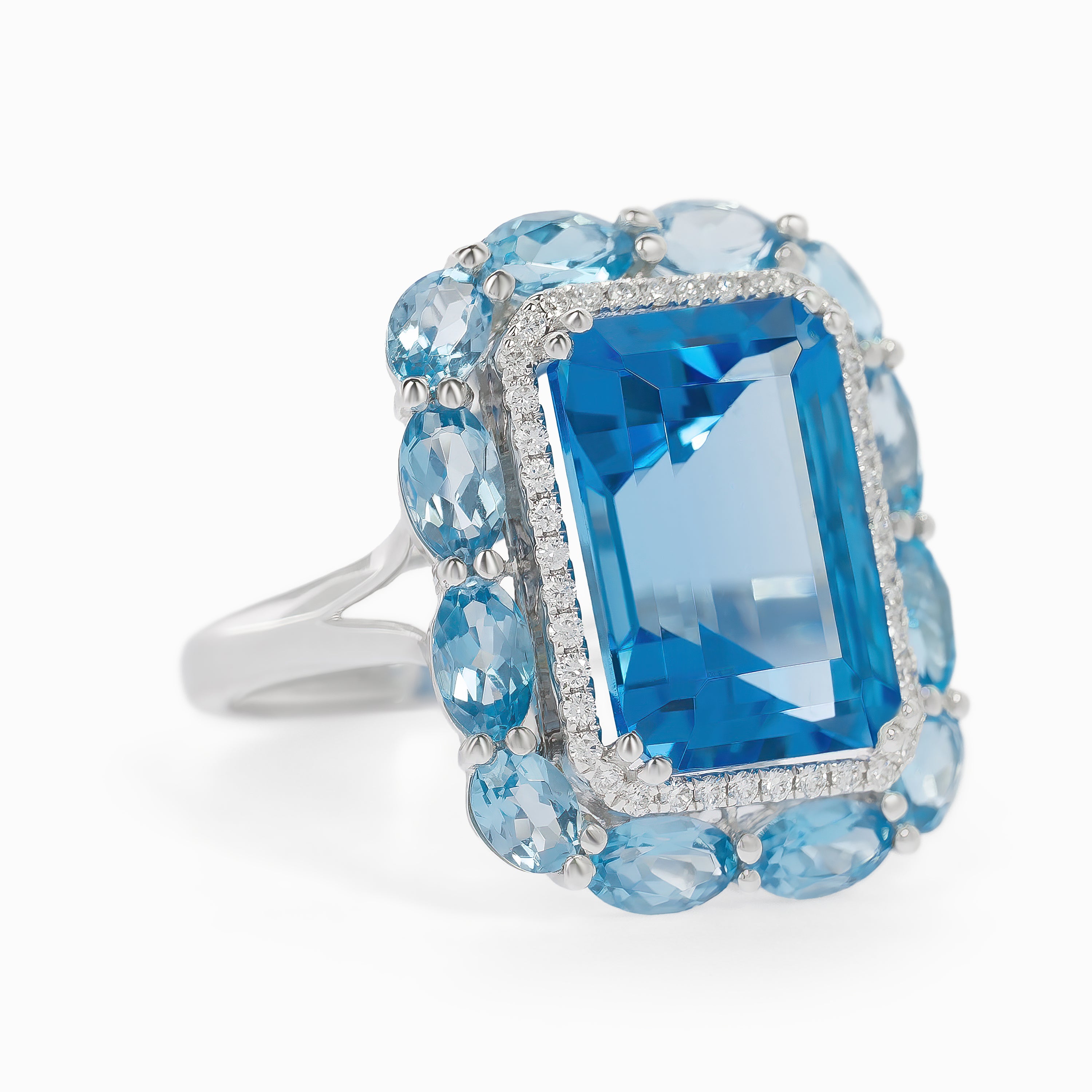 White Gold Ring with Diamond, Topaz Stones