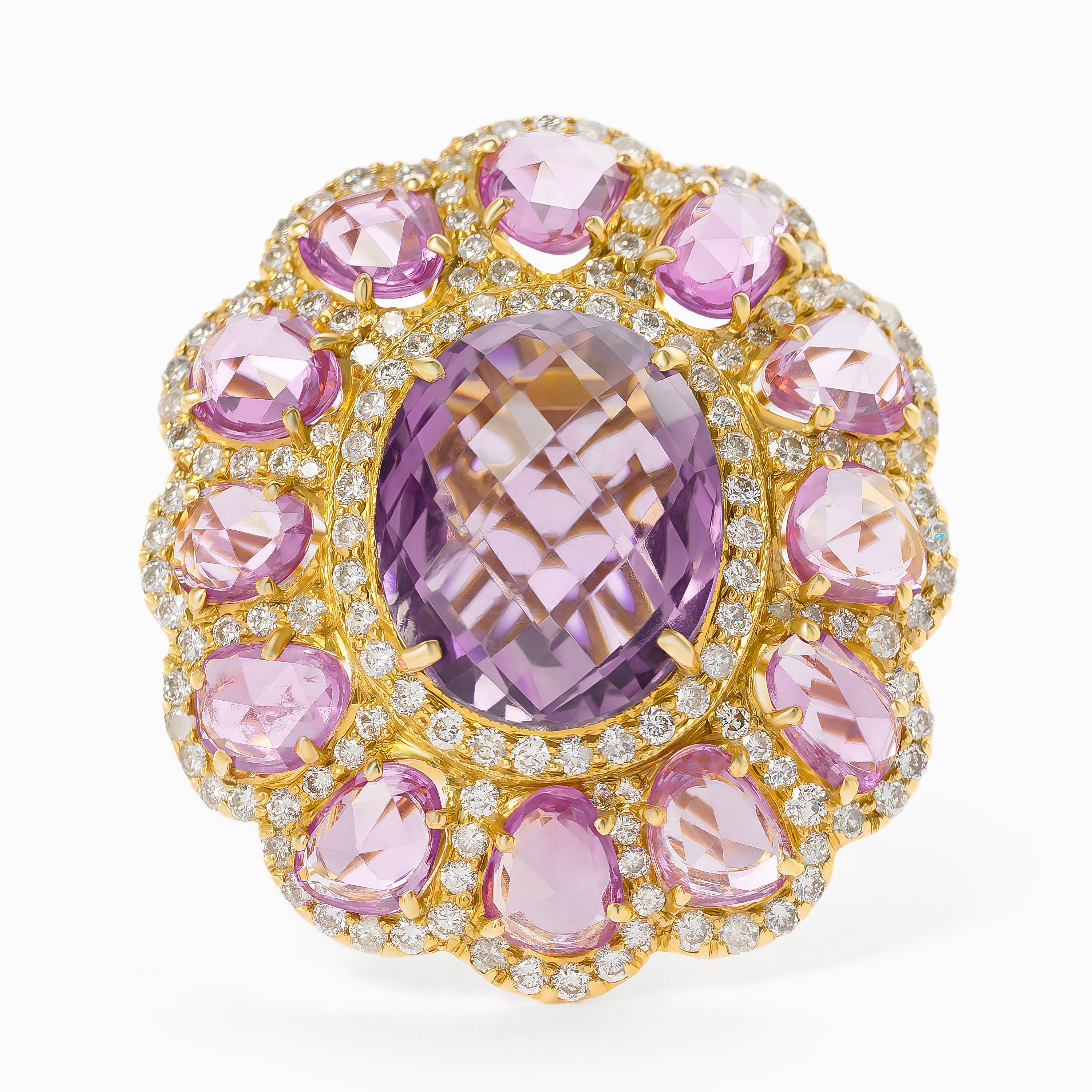 Yellow Gold Ring with Amethyst, Sapphire Stones