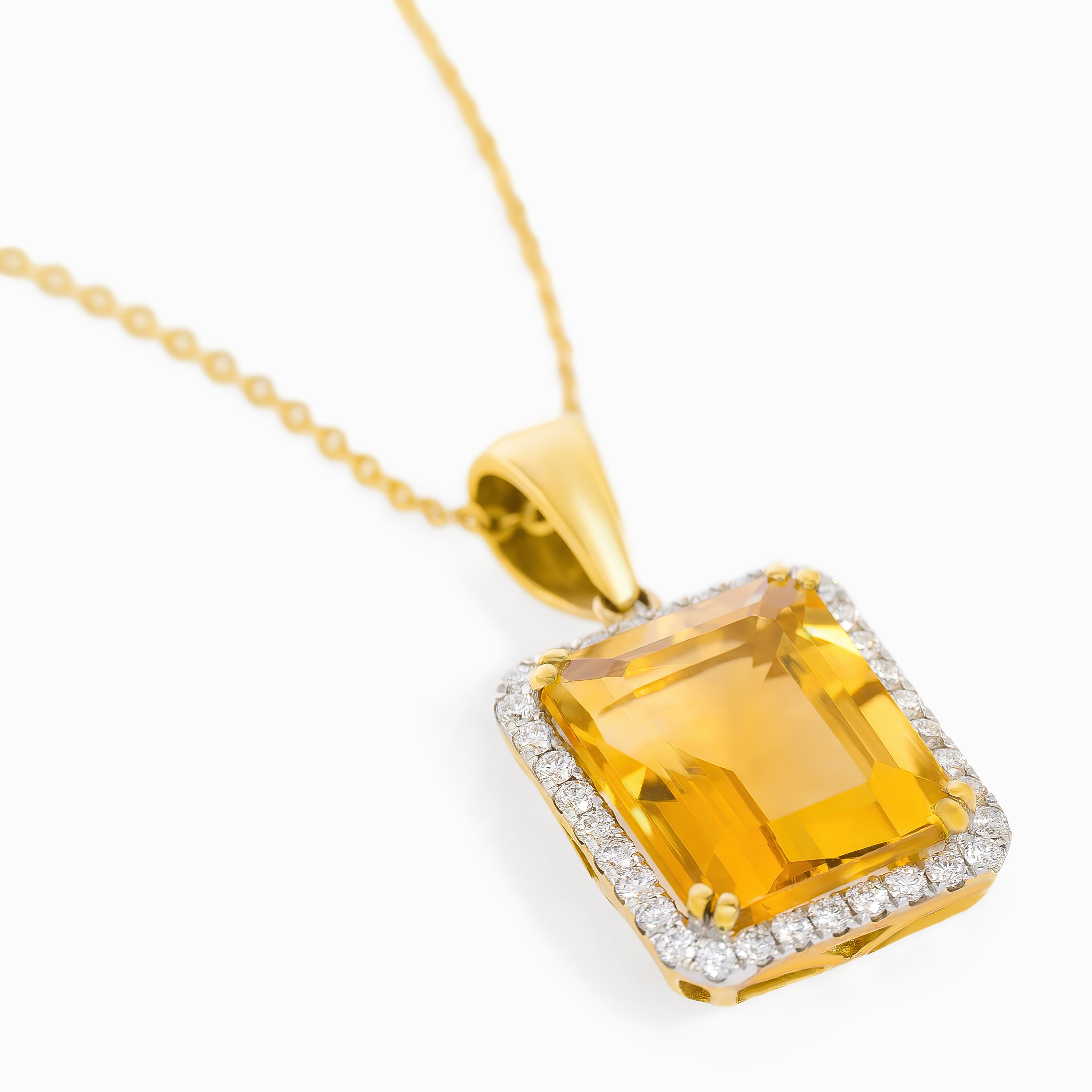 Yellow Gold Pendant Necklace with Citrine, Diamond Stones