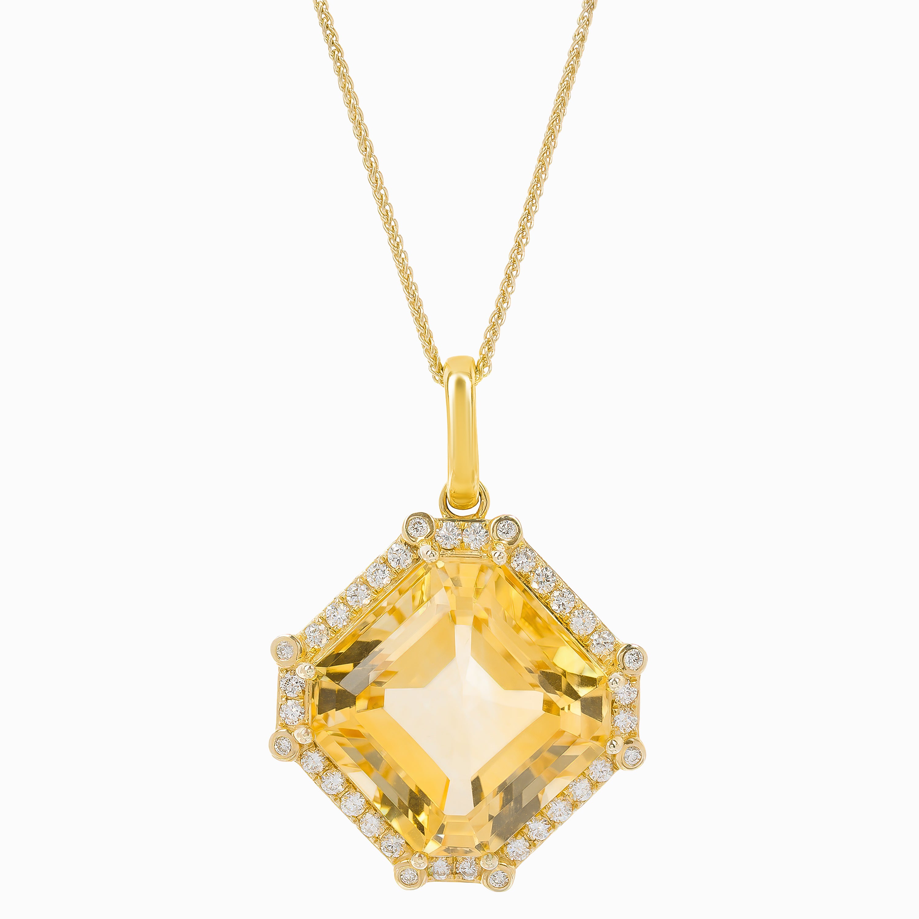 Yellow Gold Necklace with Citrine, Diamond Stones