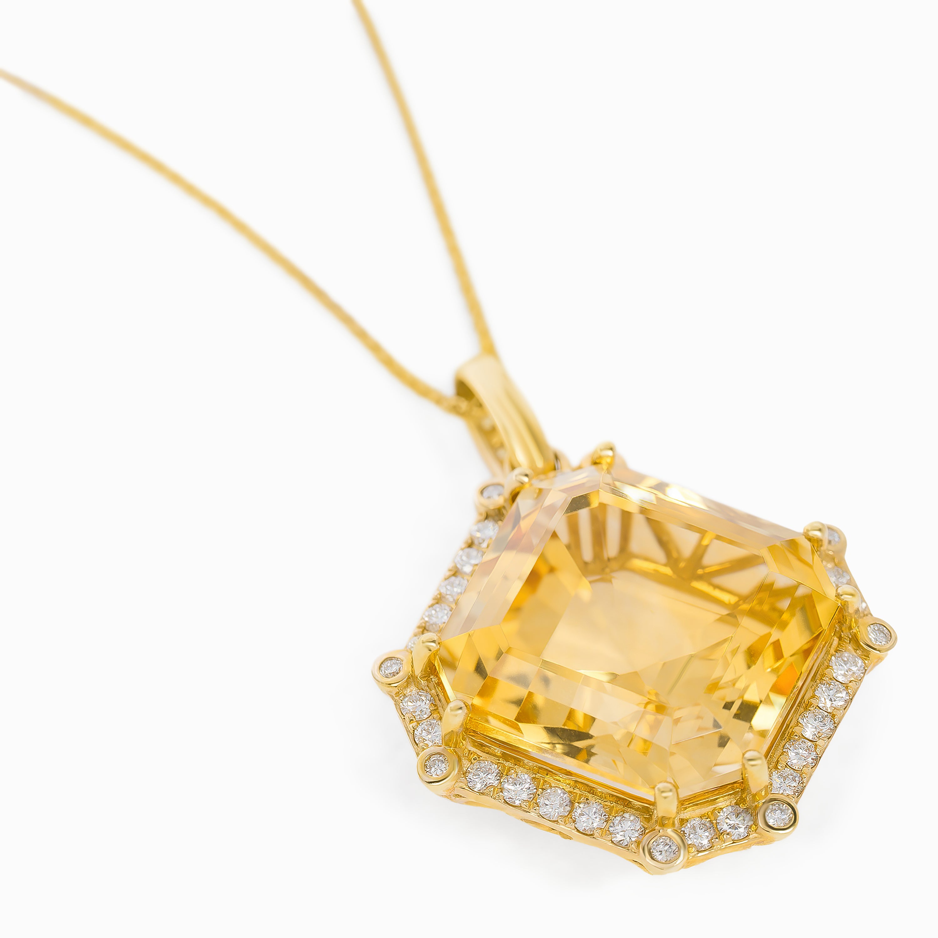 Yellow Gold Necklace with Citrine, Diamond Stones