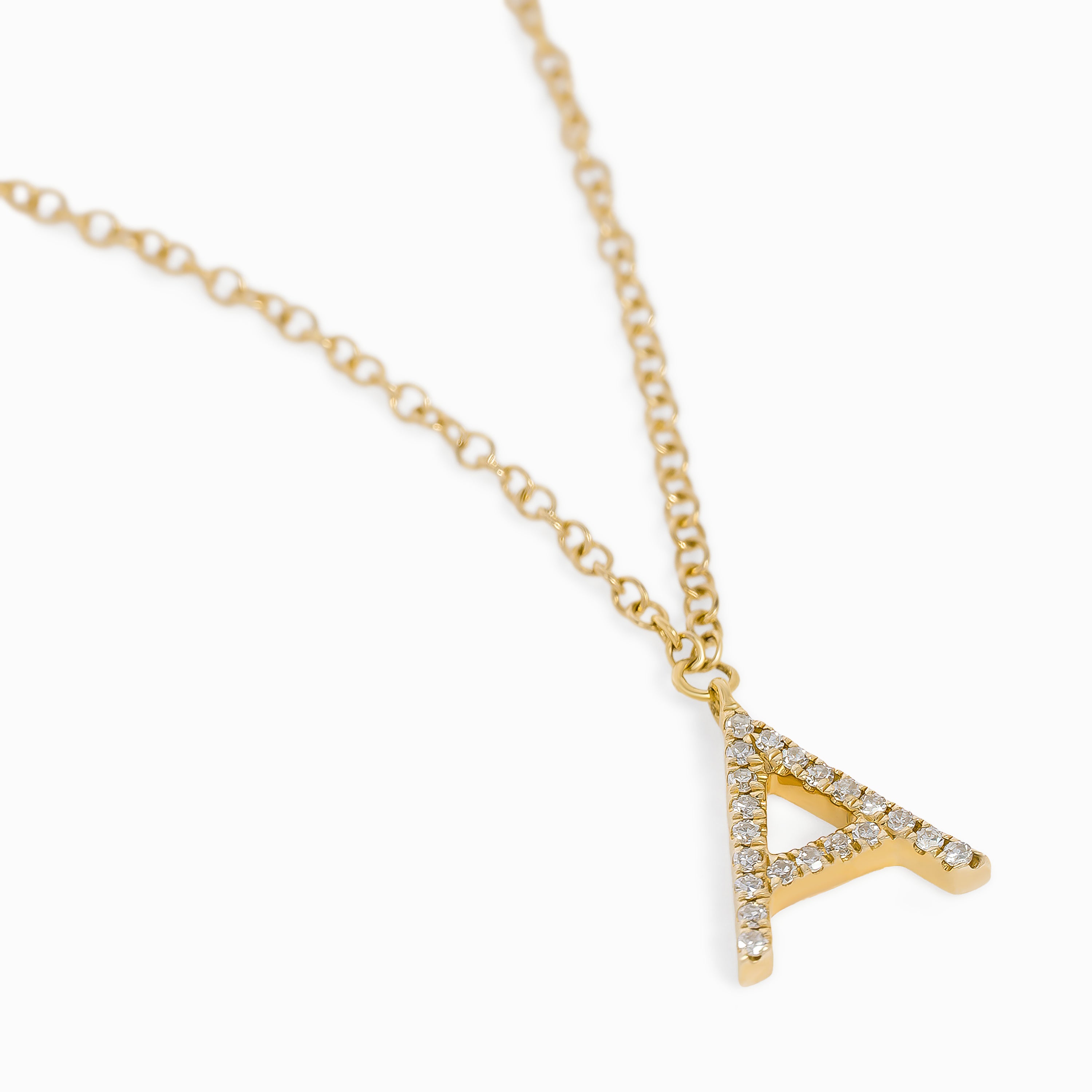 Yellow Gold Chain Initial Necklace With Diamond Stones