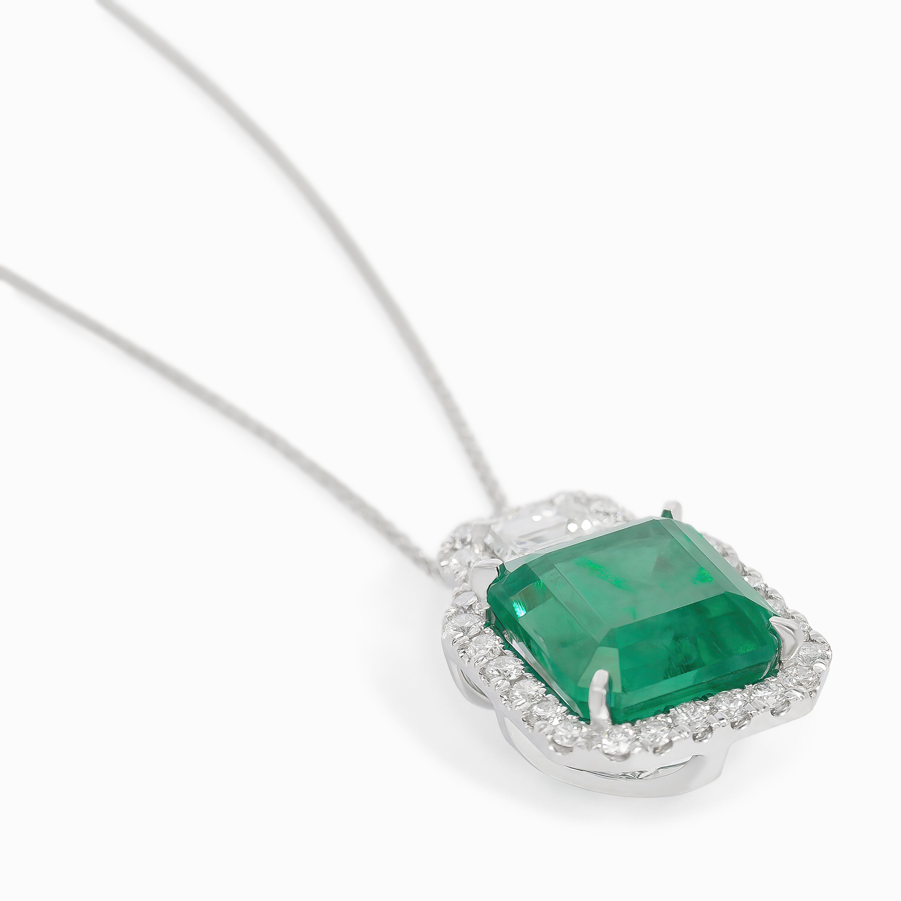 White Gold Pendant Necklace With Diamond, Emerald Stones