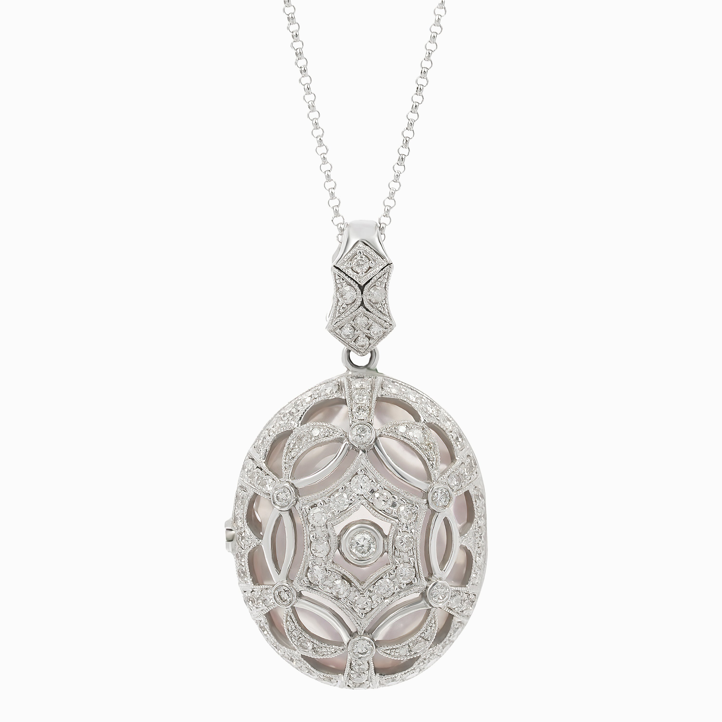White Gold Pendant Necklace with Diamond, Quartz Stones
