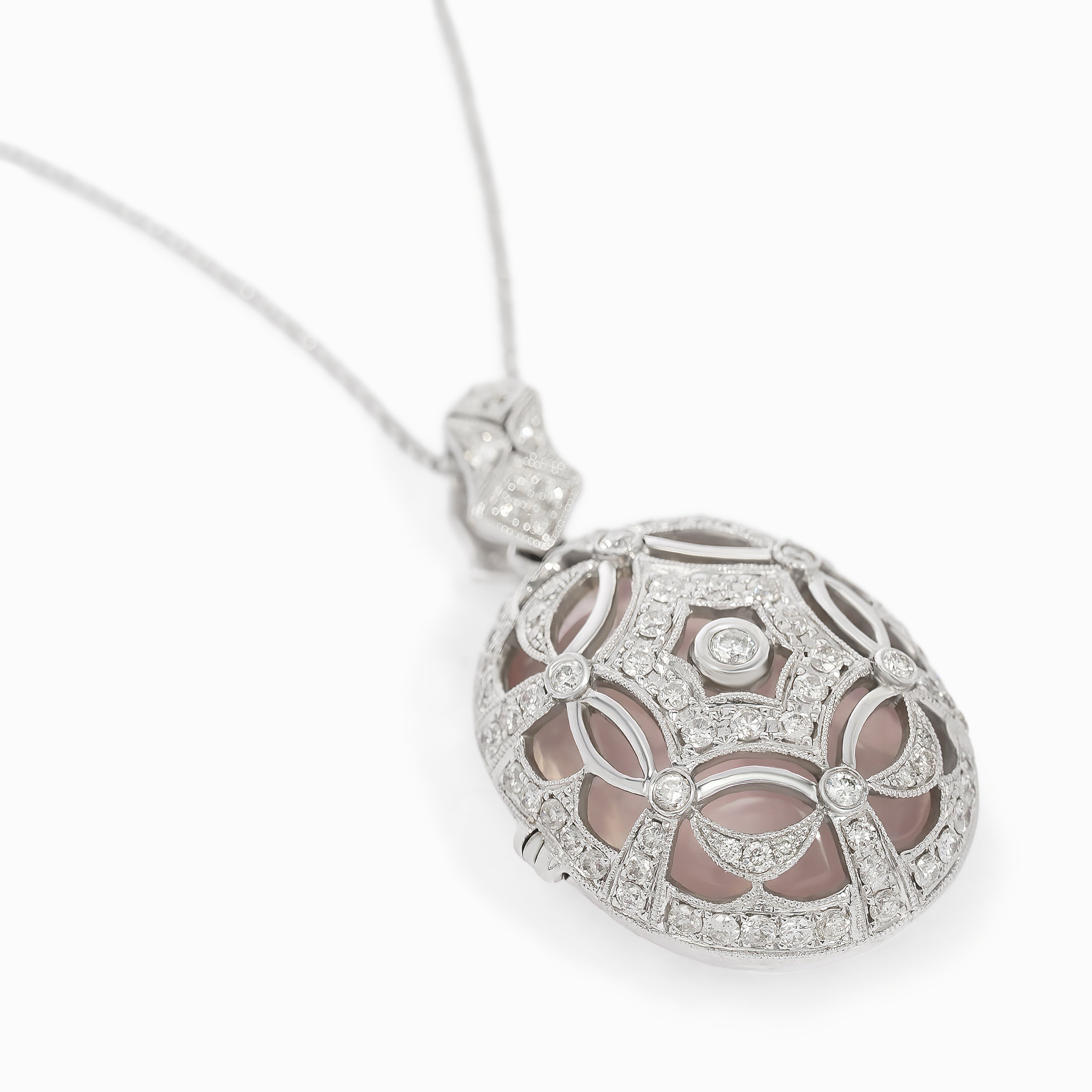 White Gold Pendant Necklace with Diamond, Quartz Stones