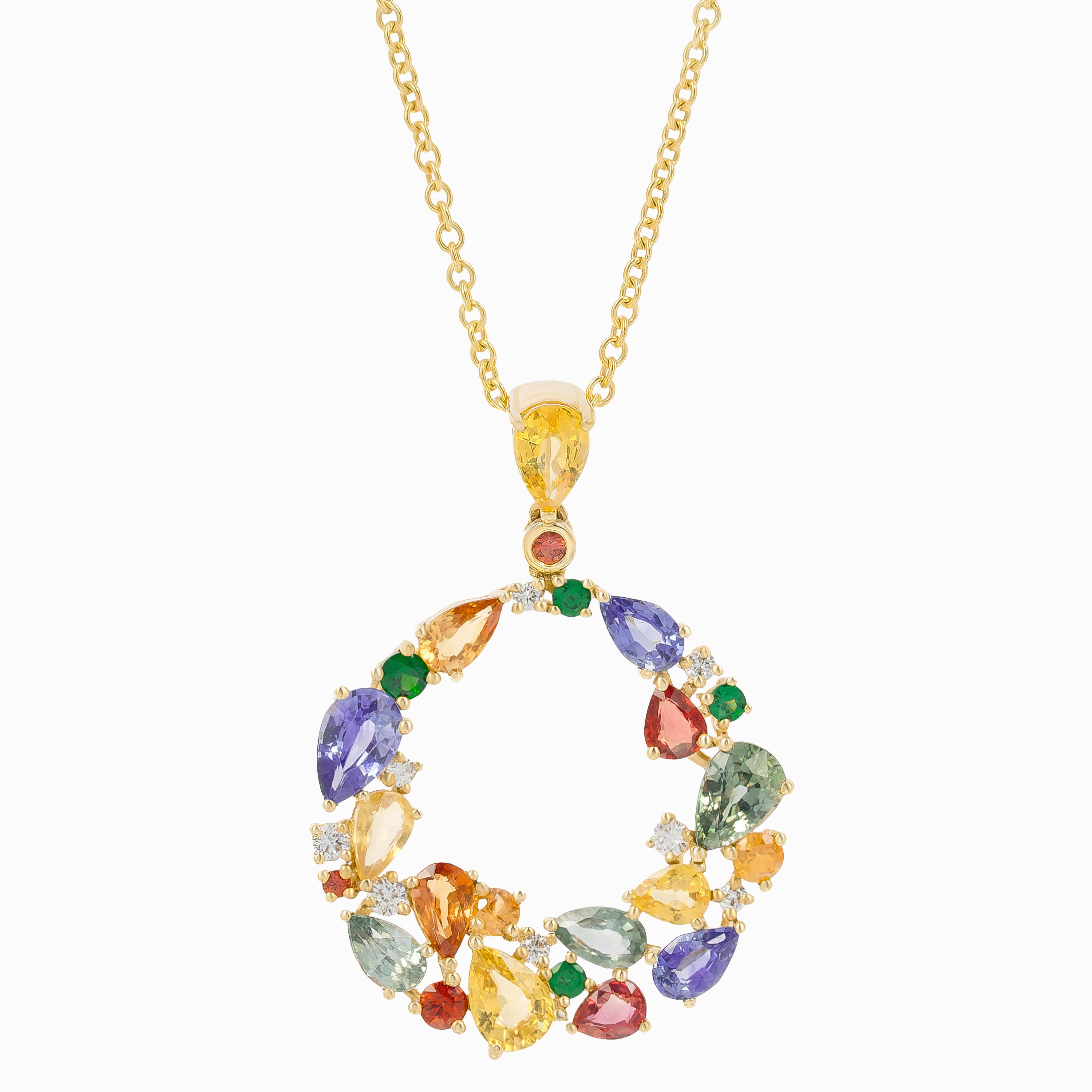 Yellow Gold Pendant Necklace with Diamond, Sapphire Stones