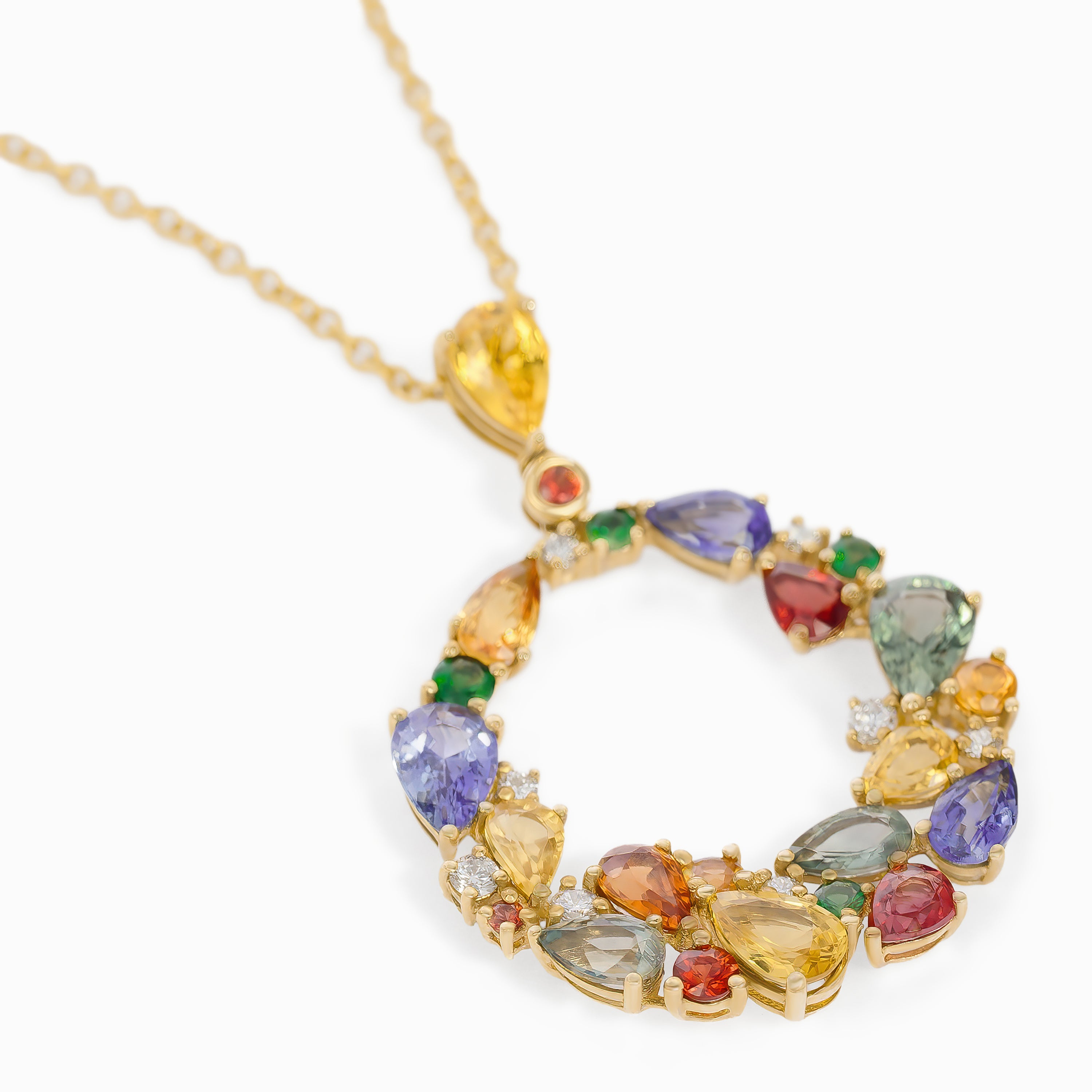 Yellow Gold Pendant Necklace with Diamond, Sapphire Stones