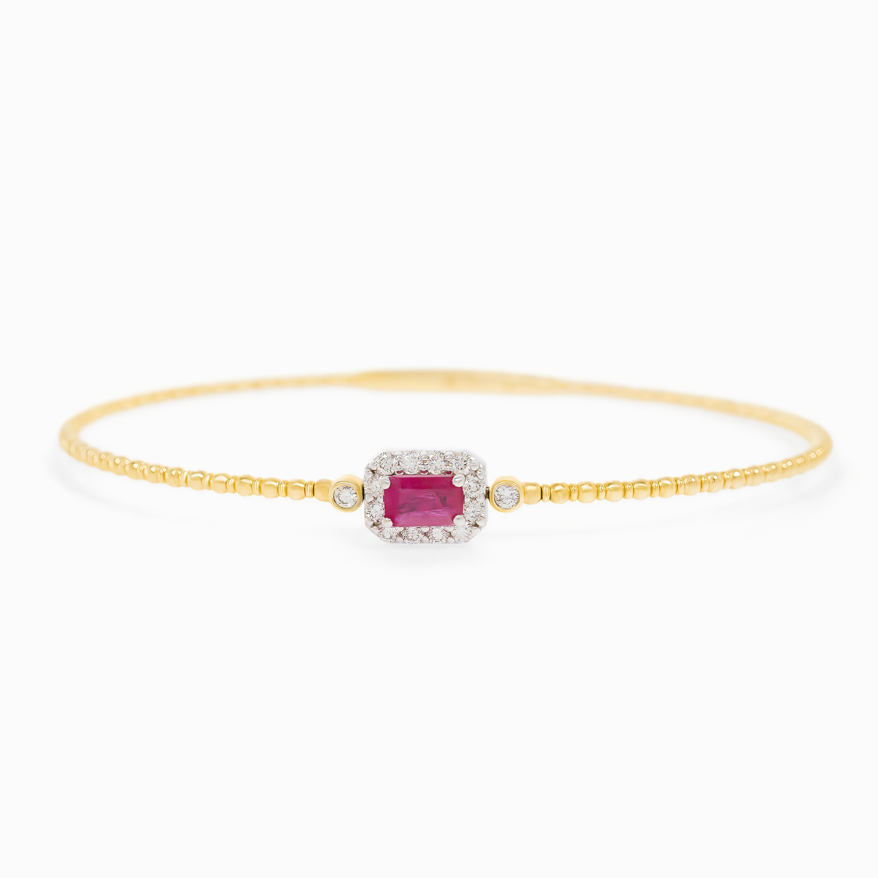 Yellow Gold Bangle Bracelet with Diamond, Ruby Stones