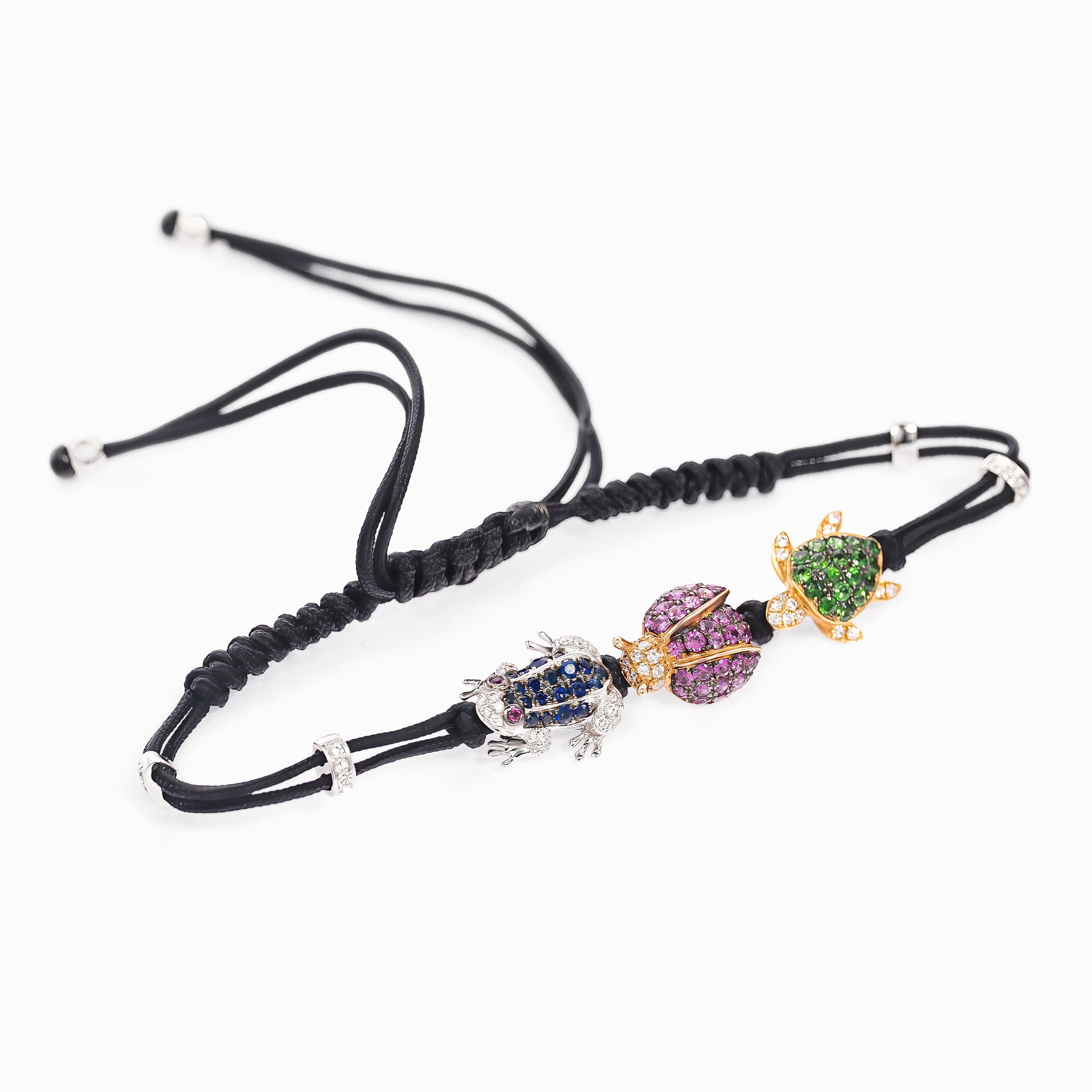 White Gold Band Bracelet with Amethyst, Diamond, Emerald, Ruby, Sapphire Stones