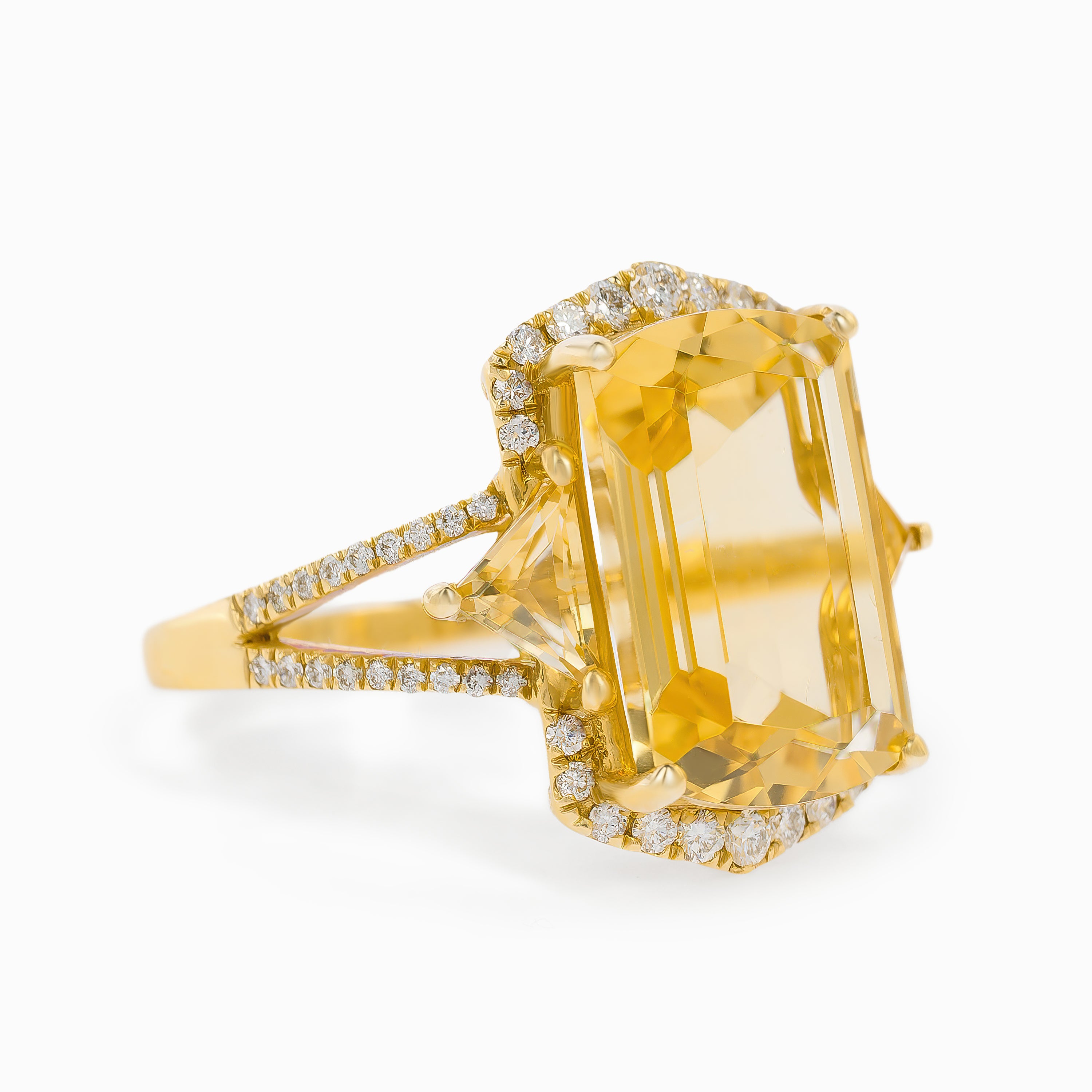 Yellow Gold Ring with Citrine, Diamond Stones