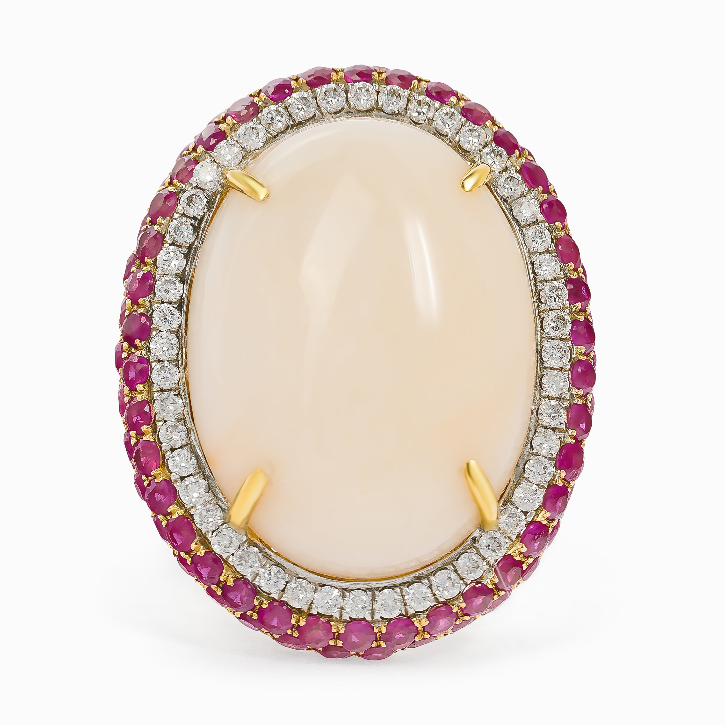 Yellow Gold Ring with Coral, Diamond, Ruby Stones