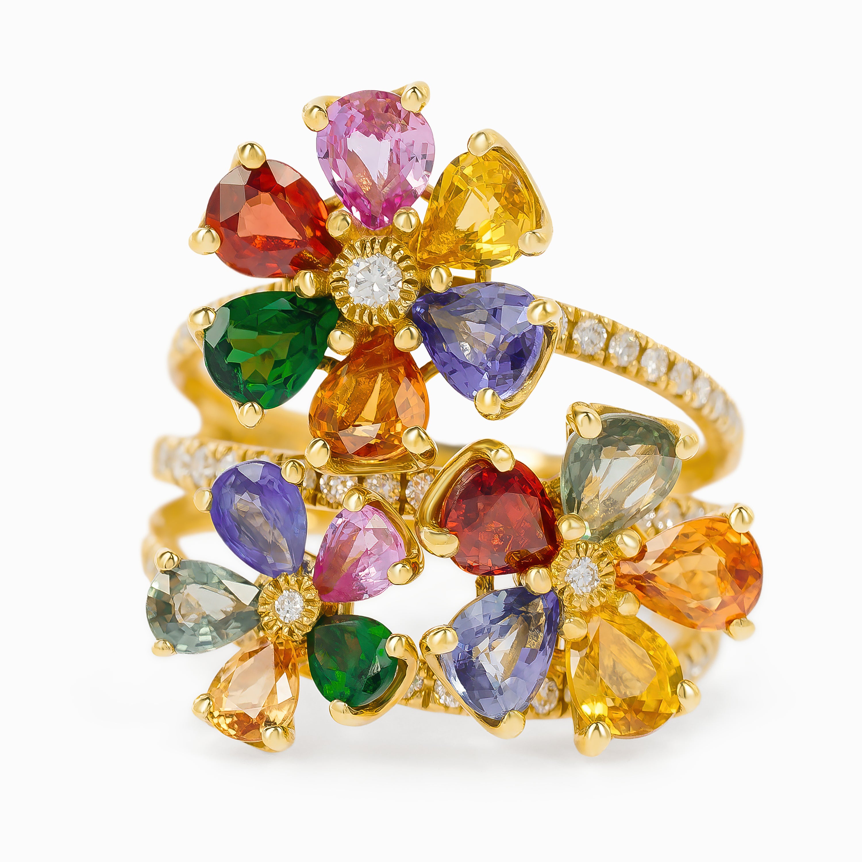 Yellow Gold Ring with Diamond, Sapphire Stones