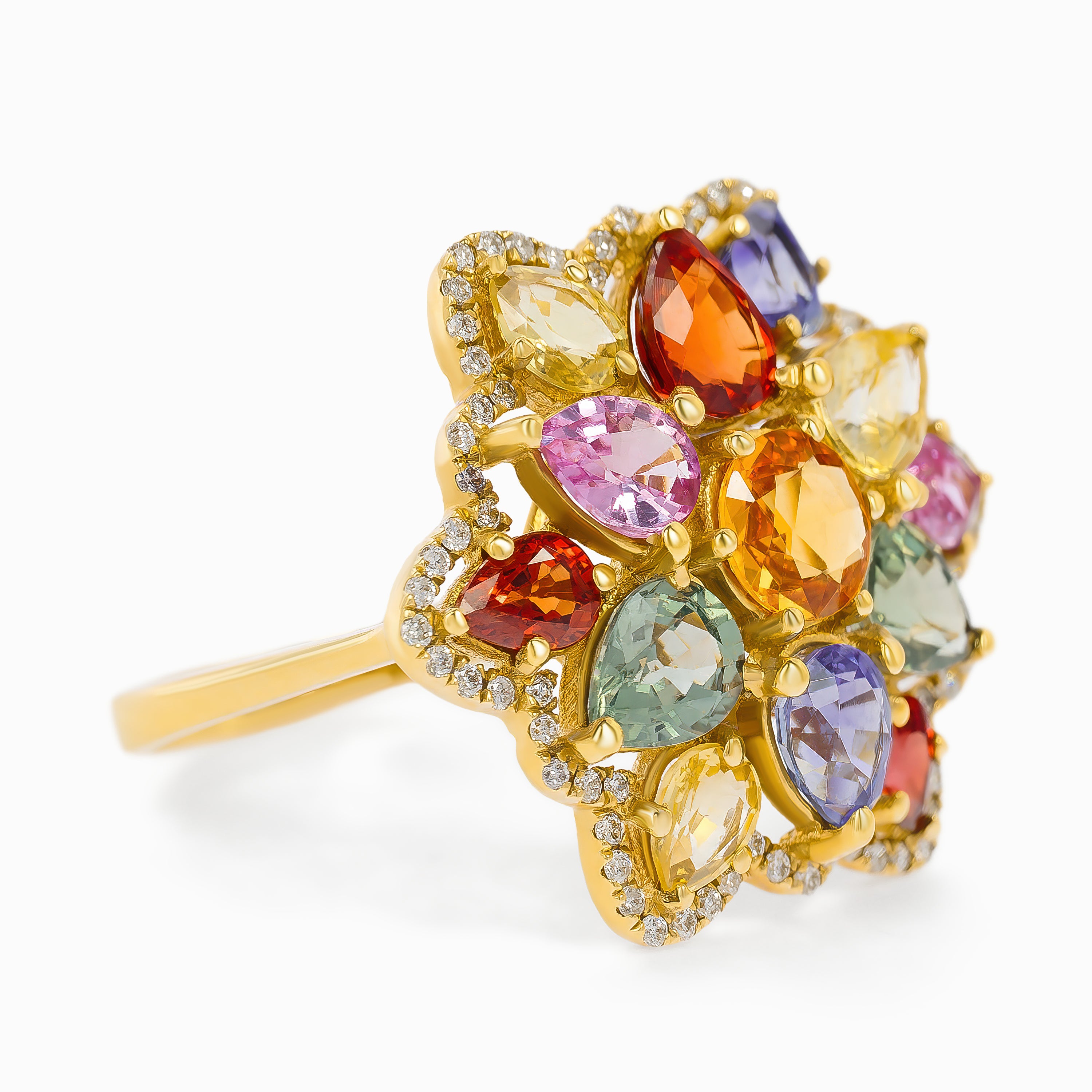 Yellow Gold Ring with Diamond, Sapphire Stones