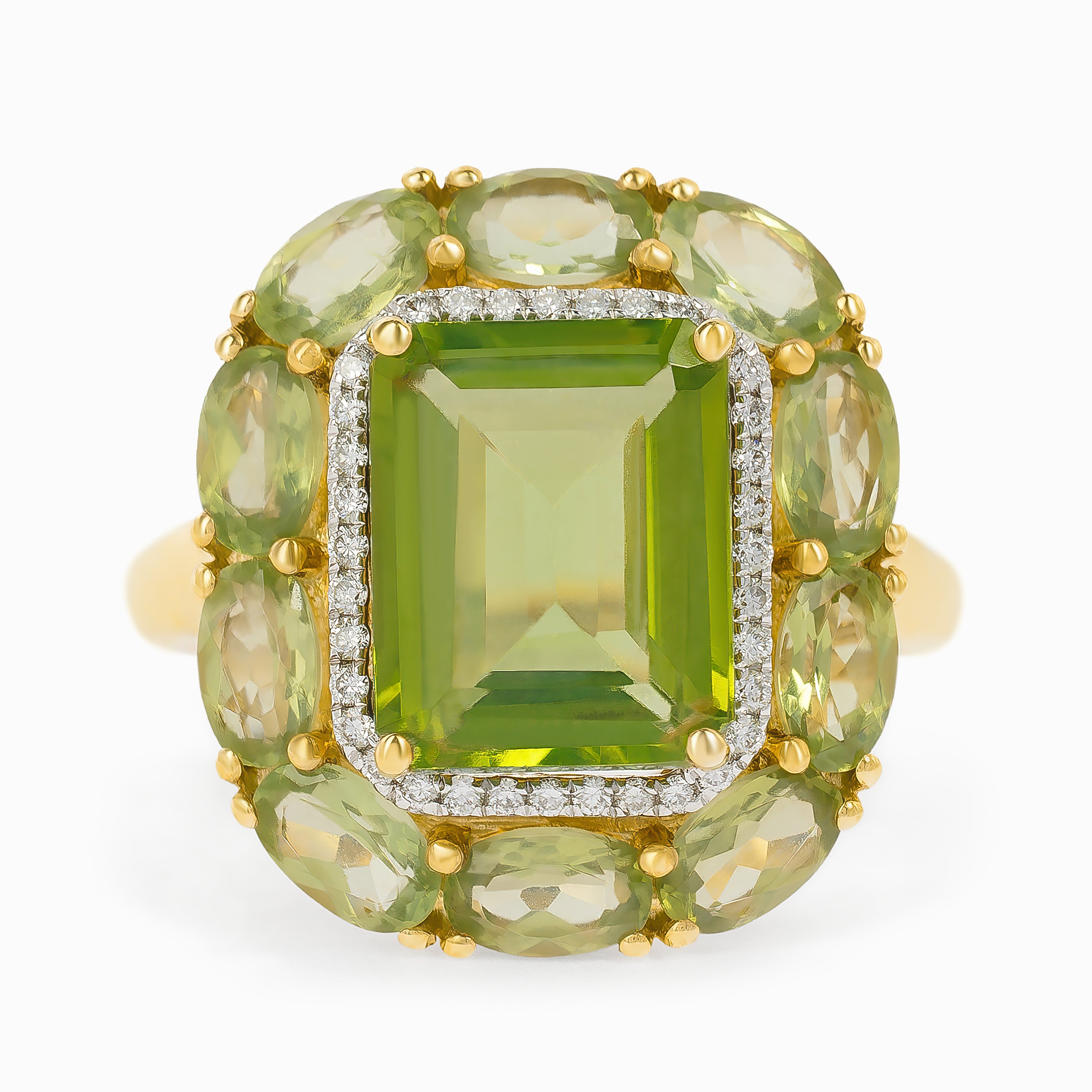 Yellow Gold Ring with Diamond, Peridot Stones