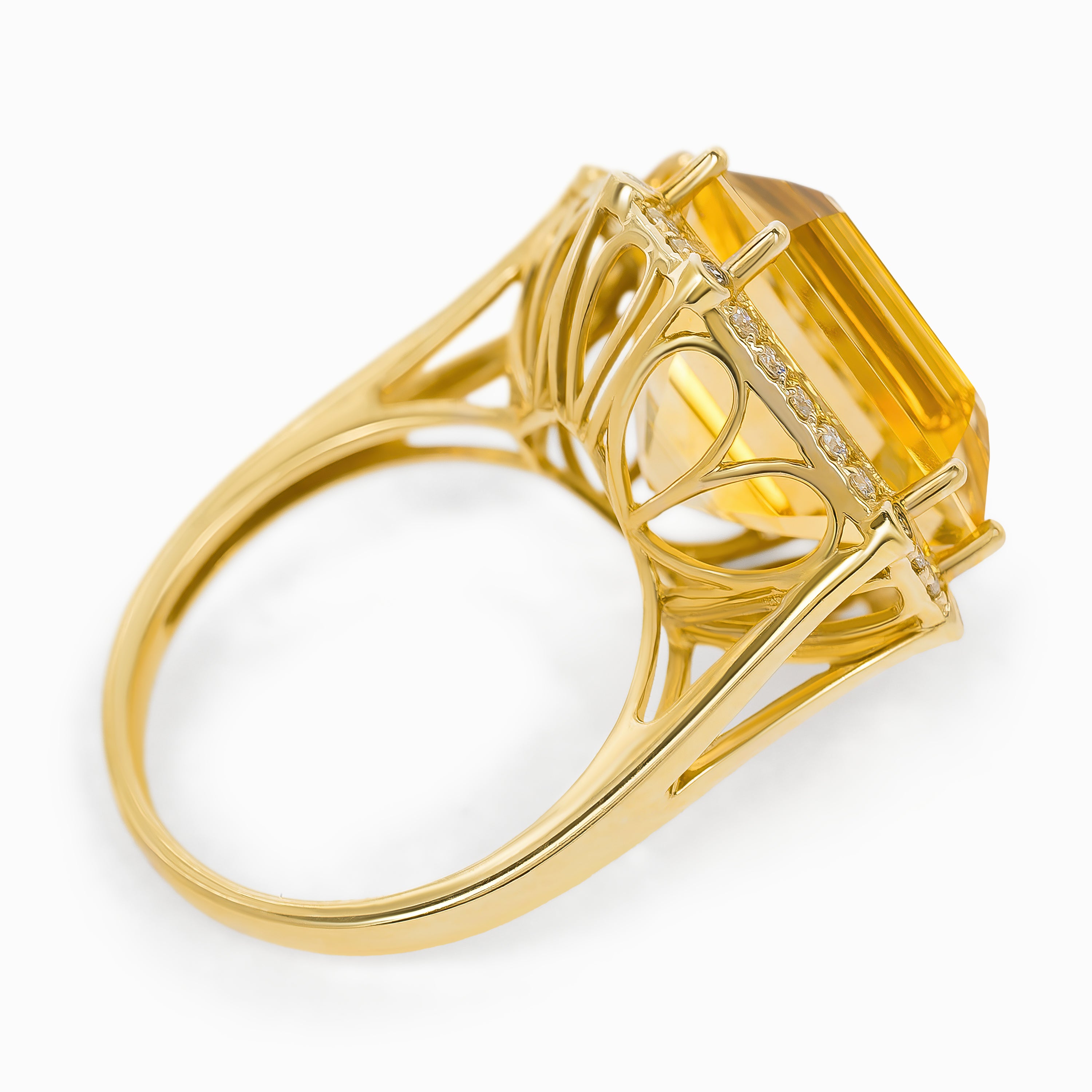 Yellow Gold Ring with Citrine, Diamond Stones
