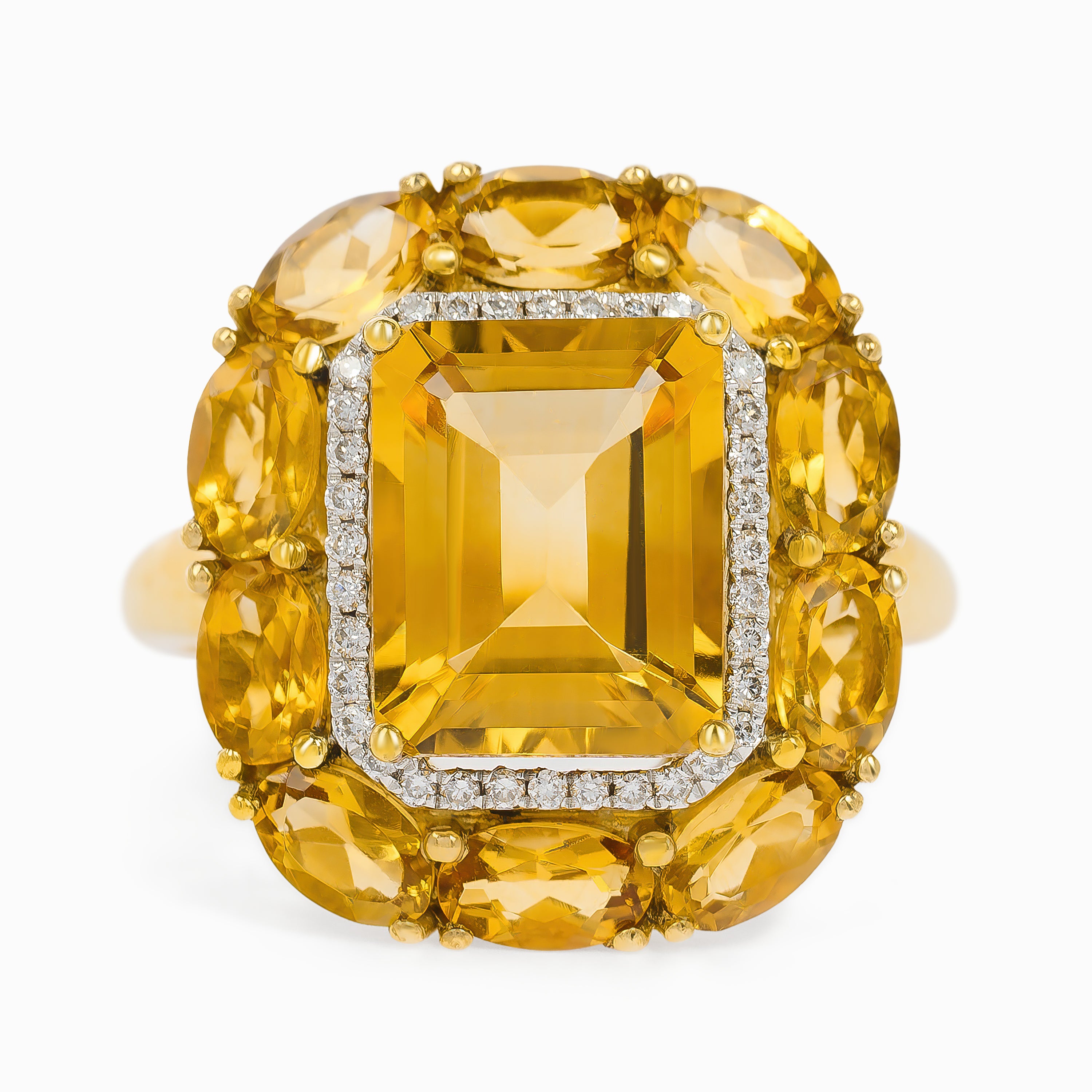 Yellow Gold Ring with Citrine, Diamond Stones