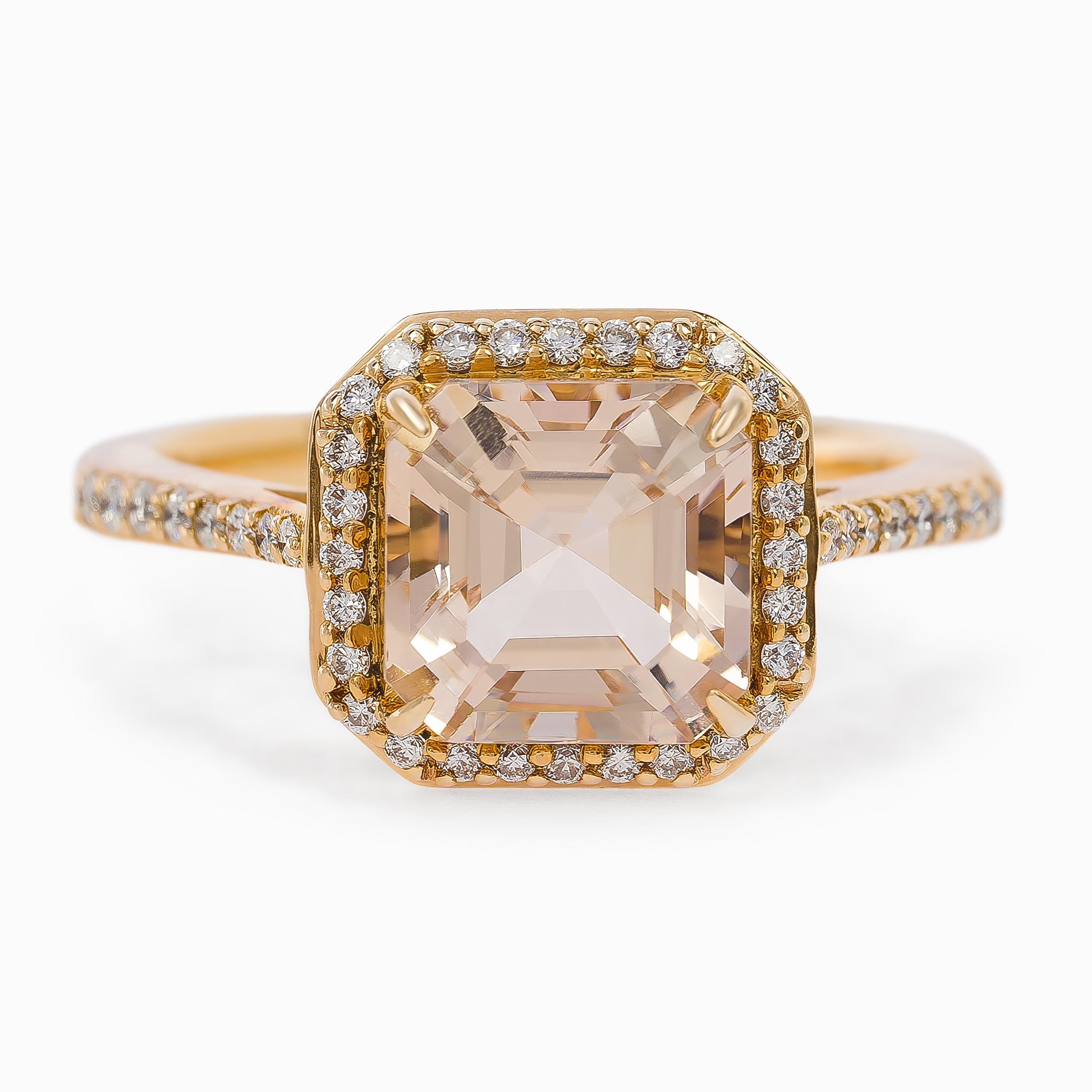Rose Gold Ring with Diamond, Morganite Stones