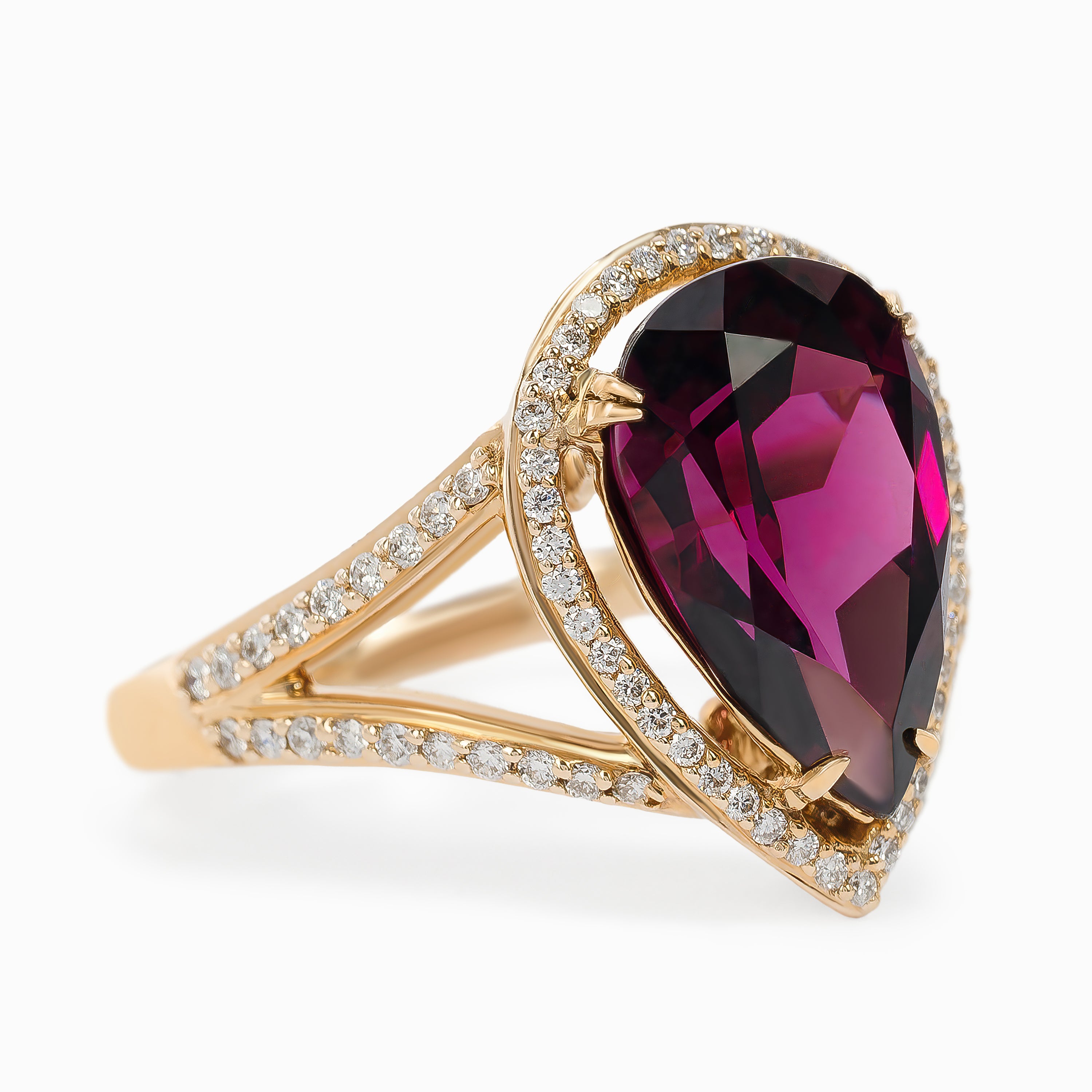 Rose Gold Ring with Rhodolite Stones