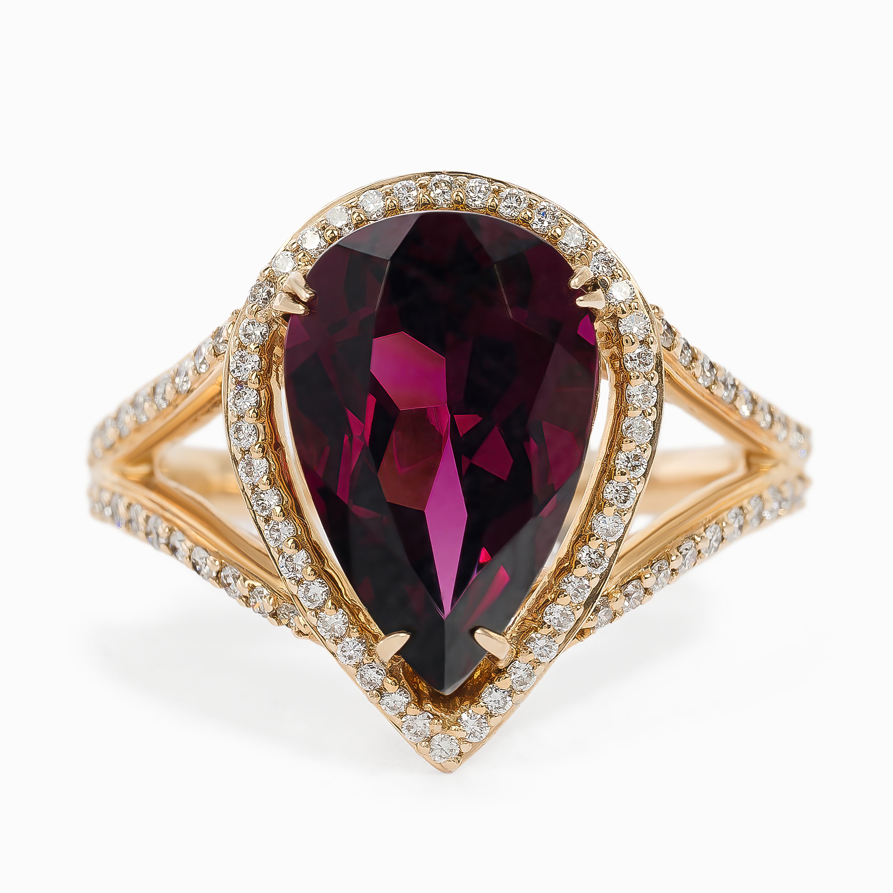 Rose Gold Ring with Rhodolite Stones