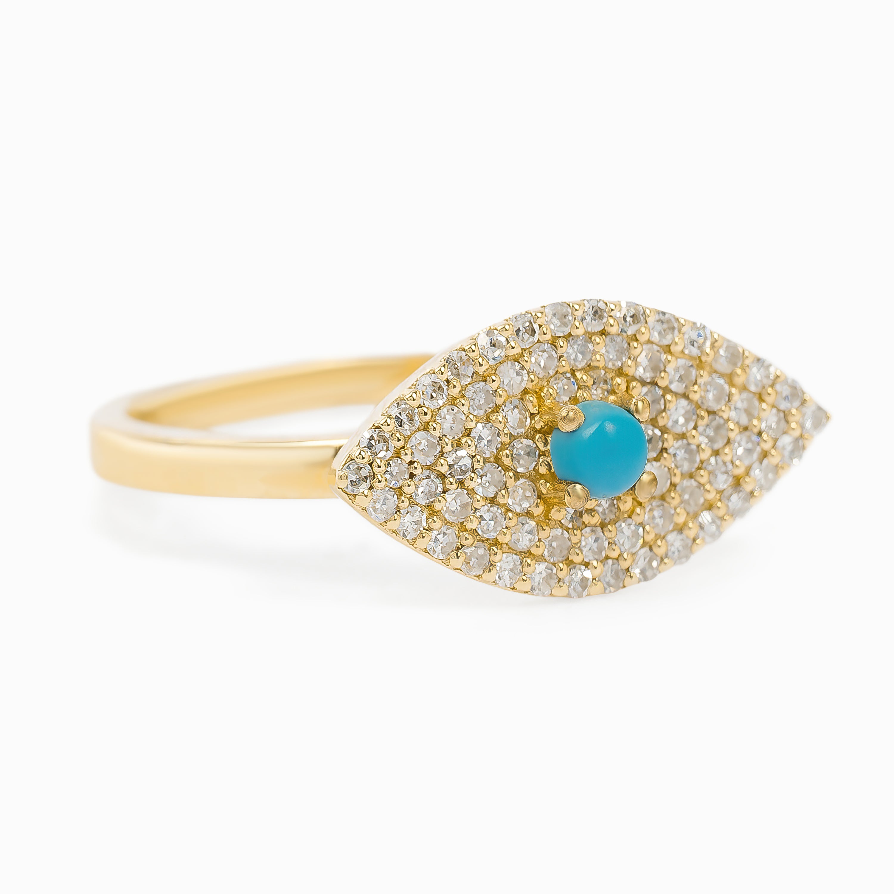 Yellow Gold Ring with Diamond, Turquoise Stones